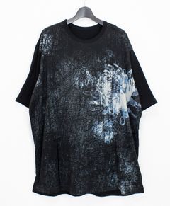 SILKETTE JERSEY FLORAL PATTERN SLIT JUMBO SHORT SLEEVED T-SHIRT / BLACKxBLUE [GL-T02-011-1-03]