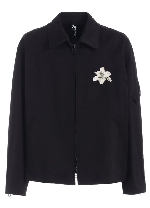 WHIPCORD LILY EMBROIDERED SOUVENIR JACKET / BLACK x BEIGE [GQ-J06-032-1]