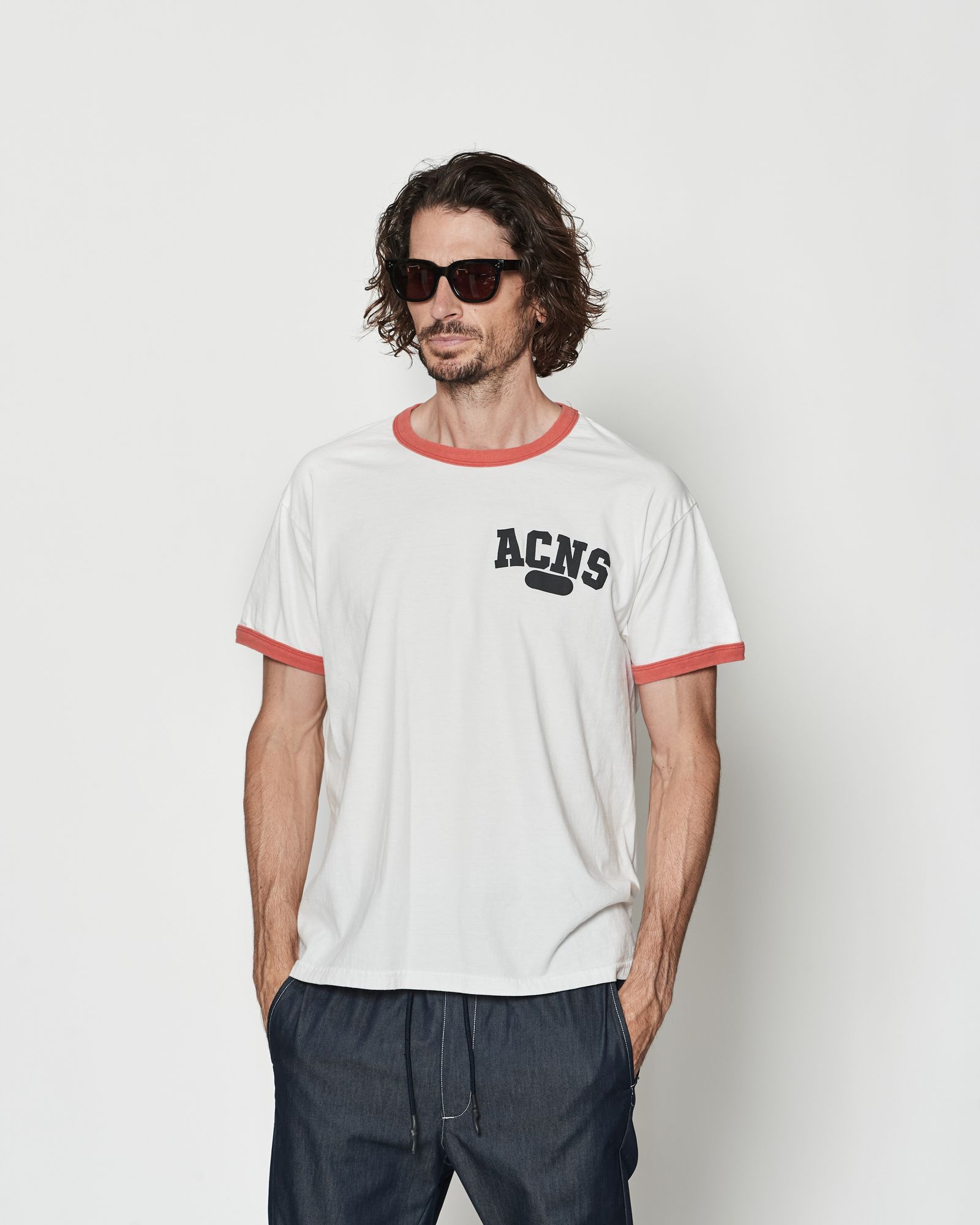 ☆先行予約☆ カレッジロゴリンガーTシャツ  / Aging College Logo Ringer Tee / WHITE RED【CT2607】