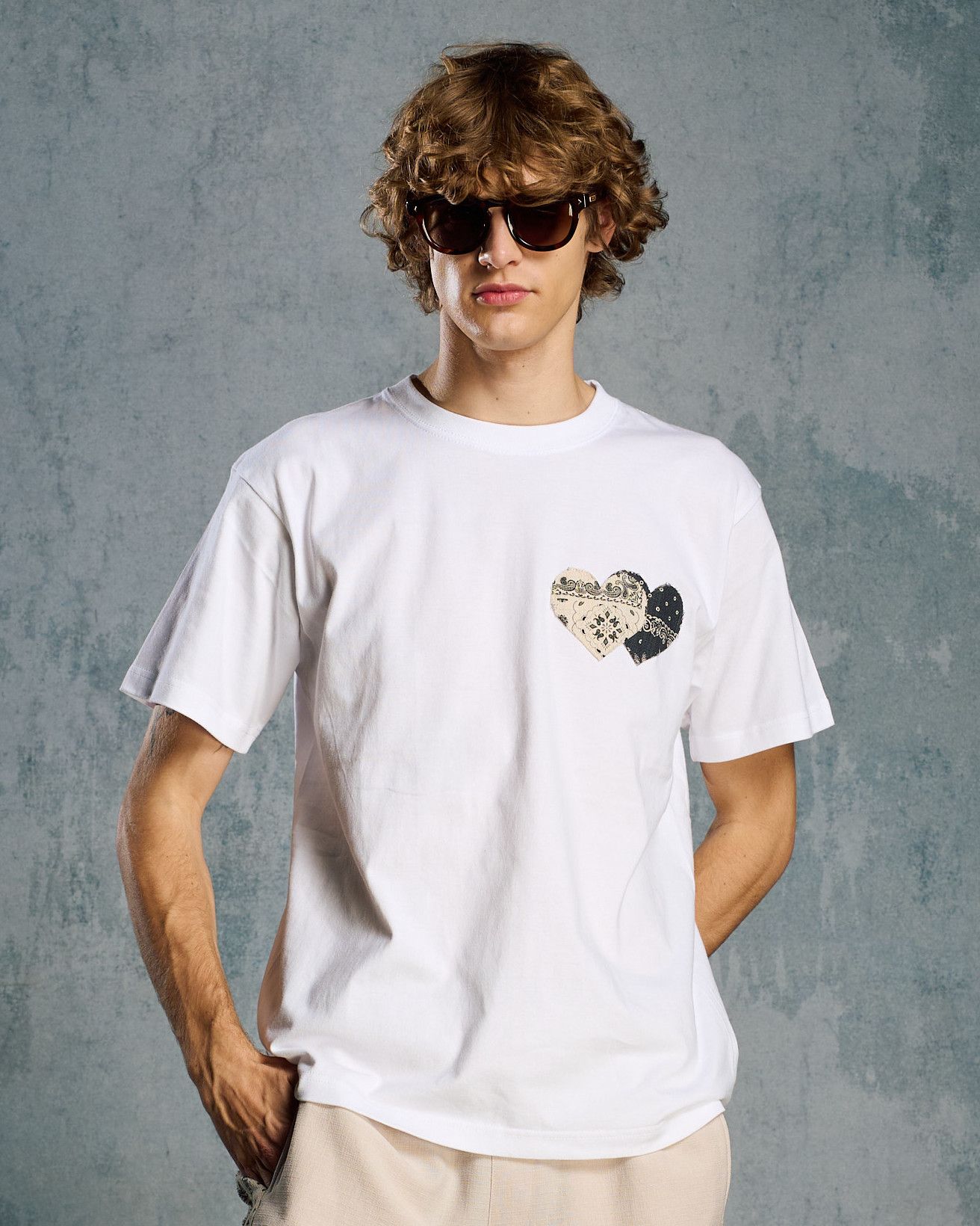 ☆先行予約☆ バンダナ パネル TハートTシャツ / bandana panel heart T / WHITE x BLACK [7402 cj51i]