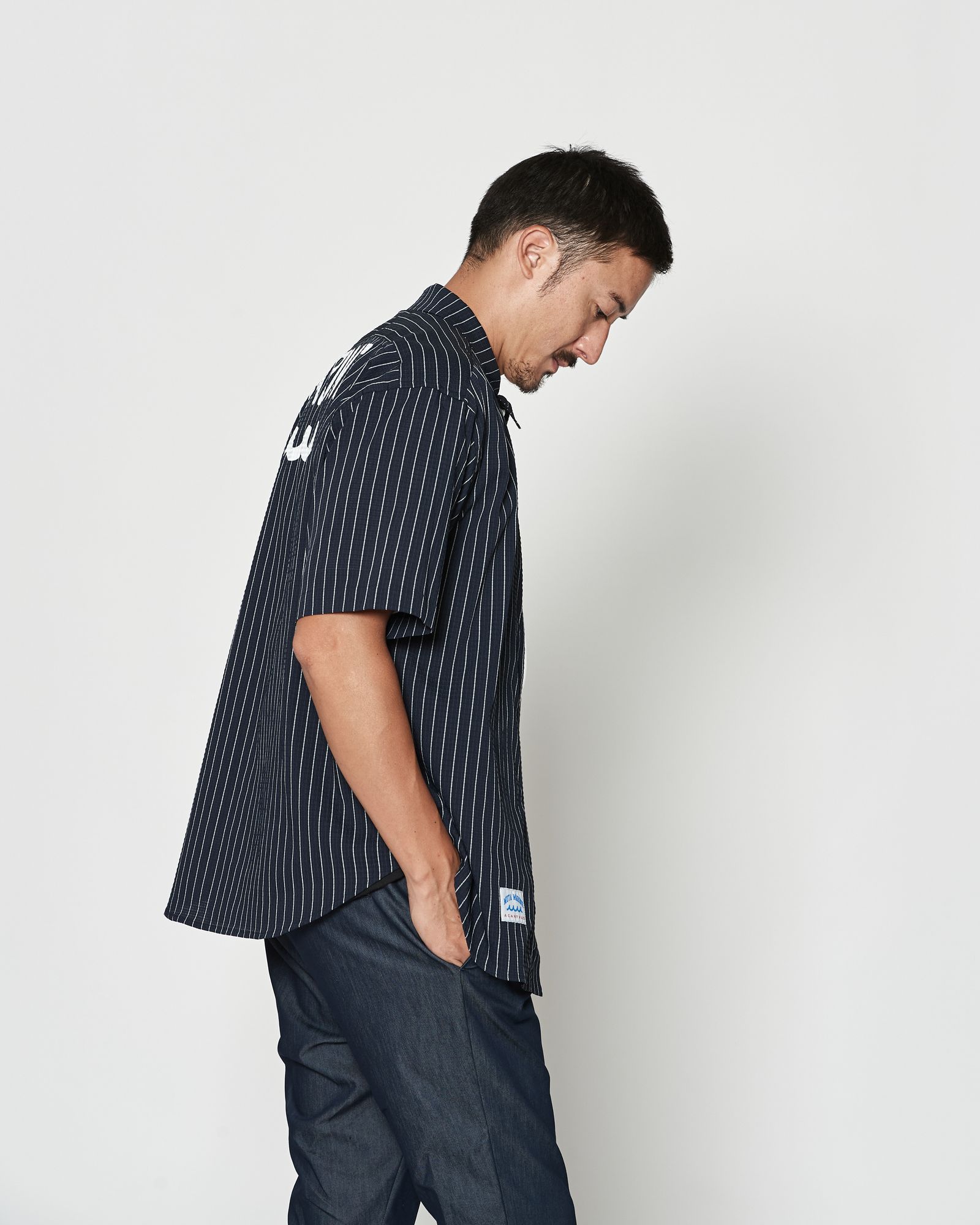 ☆先行予約☆muta MARINE × ACANTHUS  /Dot Air®ジップアップショートスリーブシャツ / Dot Air® Zip Up S/S Shirt / WHITE STRIPE【MA2604】