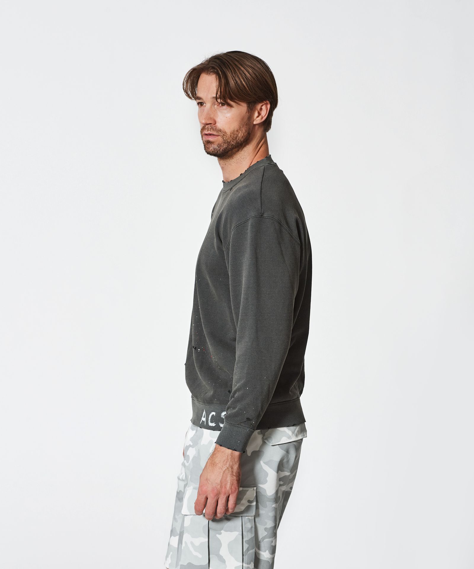 Damage Washed Hand Paint Logo Crewneck / プルオーバースウェット / BLACK【HJ2502】