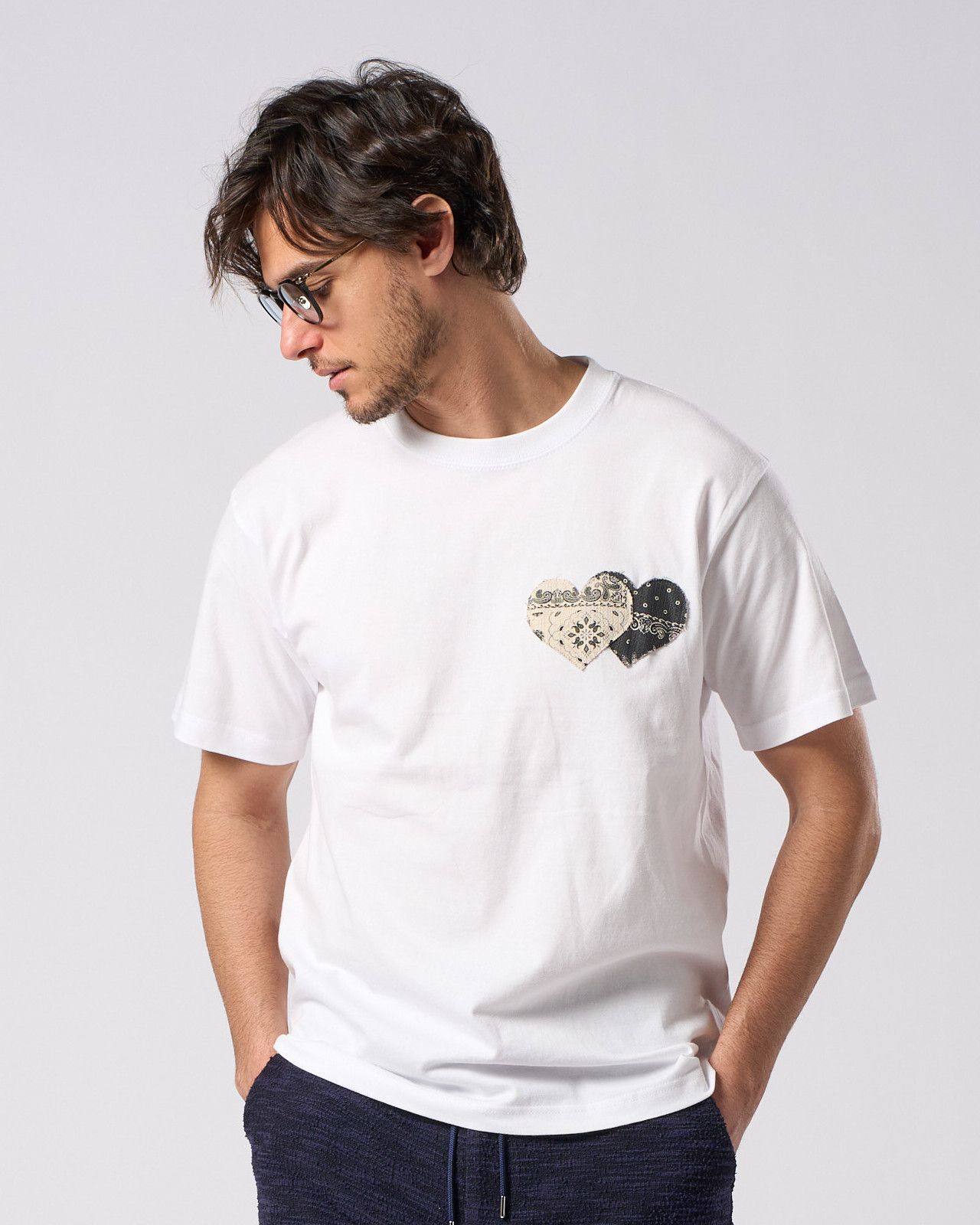 ☆先行予約☆ バンダナ パネル TハートTシャツ / bandana panel heart T / WHITE x BLACK [7402 cj51i]