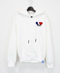 3ハートパッチダンボールジップパーカー / 3Heart Patch Cardboard Zip Hoodie / WHITE