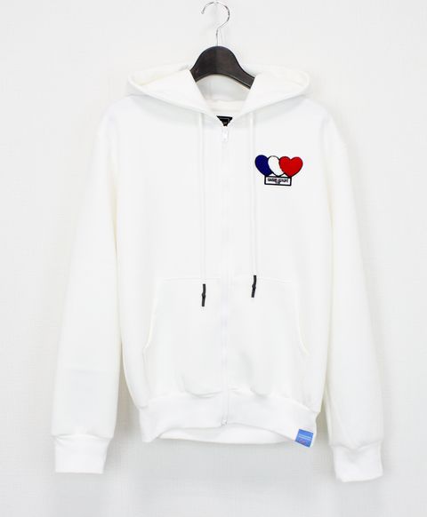3ハートパッチダンボールジップパーカー / 3Heart Patch Cardboard Zip Hoodie / WHITE