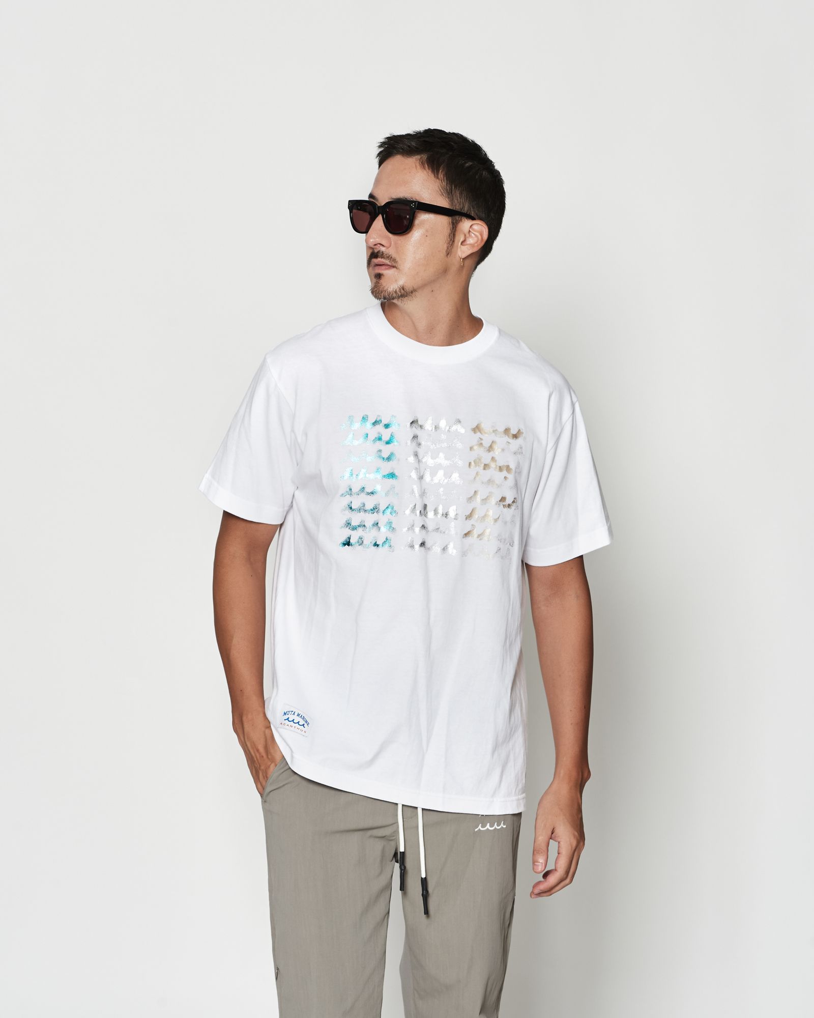 ☆先行予約☆muta MARINE × ACANTHUS  / フォイルプリントロゴTシャツ / Foil Print Wave Logo Tee / WHITE 【MA2621】