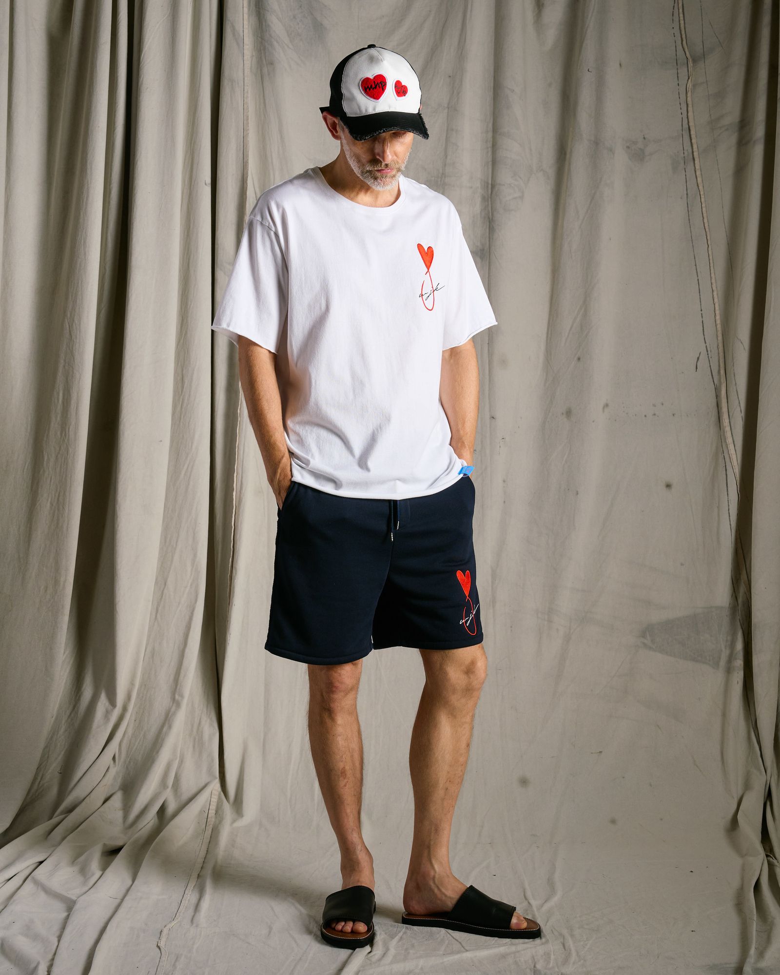 ☆先行予約☆Maison Honoré Paris× wjk  / 2ハートパッチ カットオフ メッシュキャップ / 2-heart patch cut-off mesh cap / white×red 【813 hw04k】