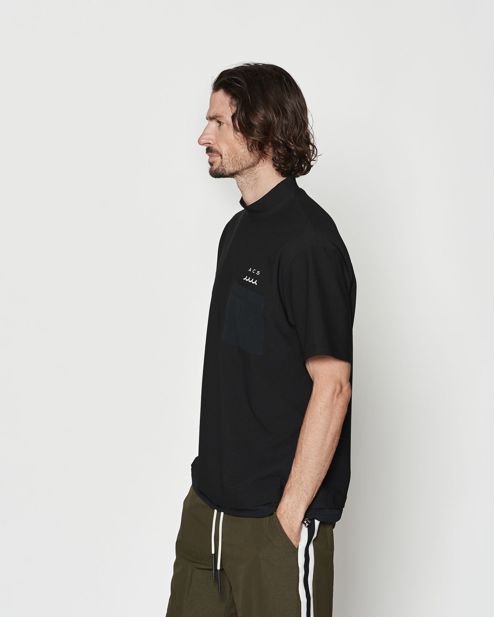 ☆先行予約☆muta MARINE × ACANTHUS  / メッシュモックネックTシャツ / Mesh Mockneck S/S Top / BLACK 【MA2618】