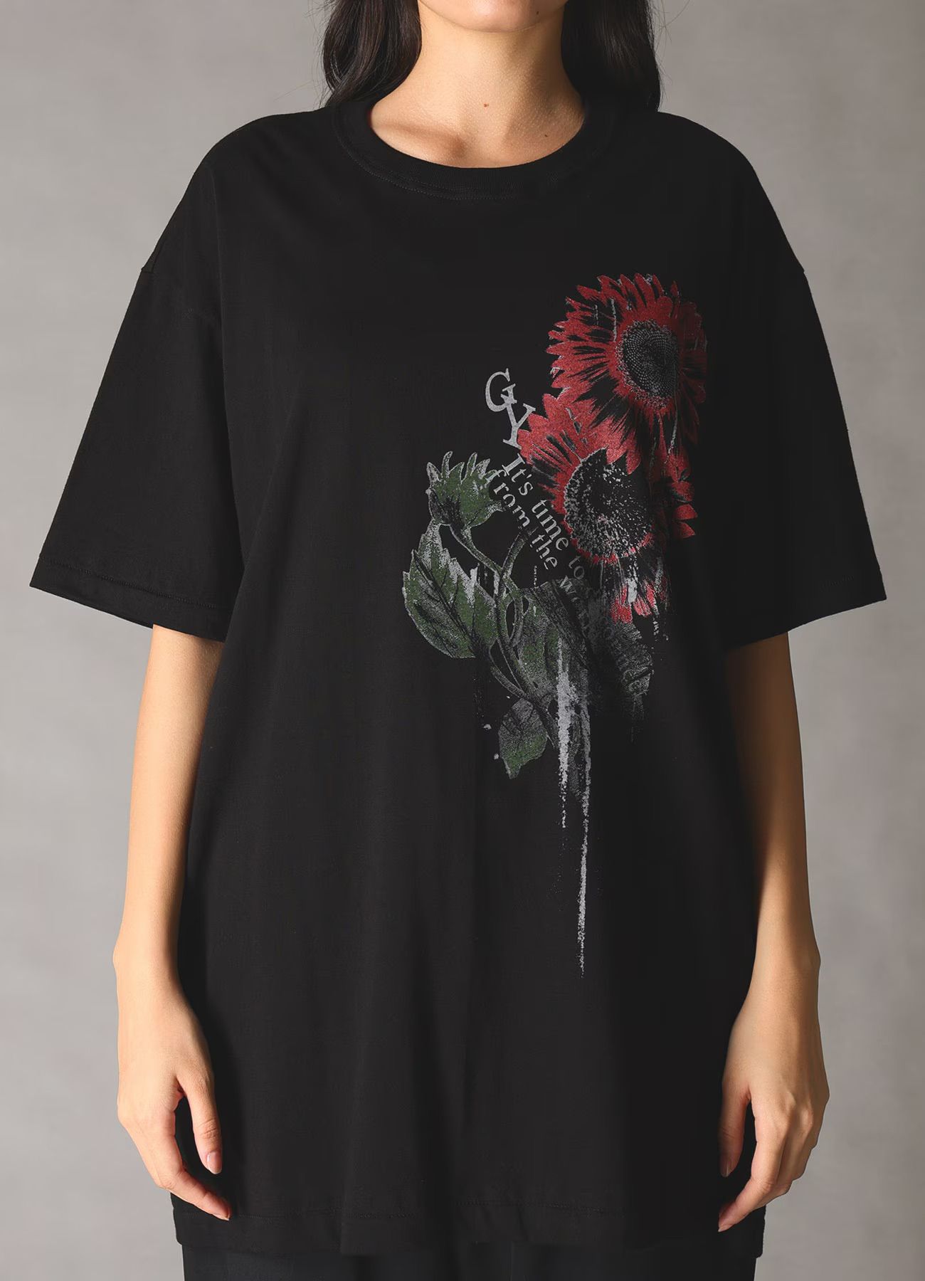 JERSEY SUNFLOWER T-SHIRT / BLACK [GK-T79-070-2]