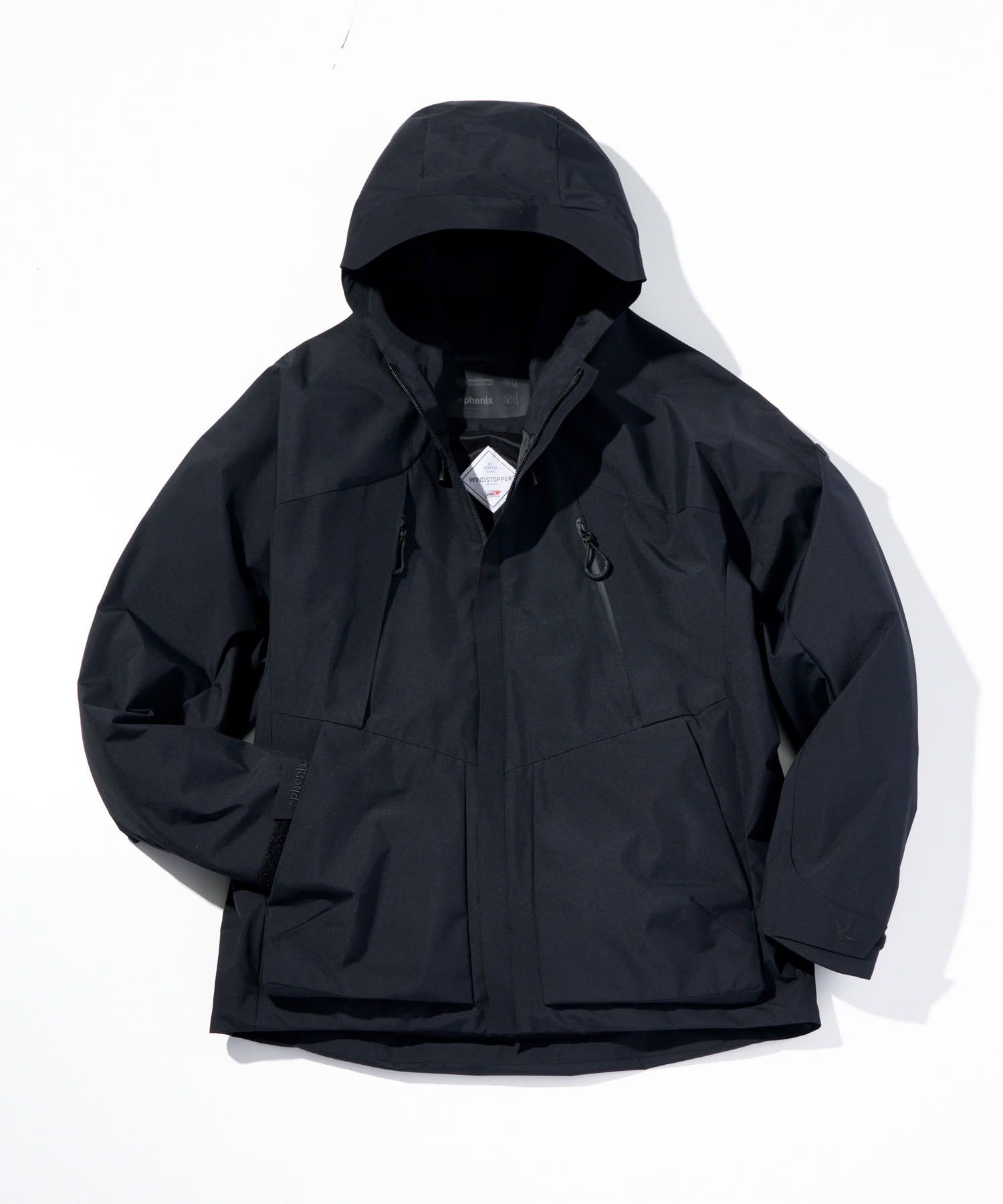 ☆先行予約☆1PIU1UGUALE3 RELAX × +phenix / トランスフォームマウンテンパーカー WINDSTOPPER プロダクト by GORE-TEX LABS /ウィンドストッパー / ゴアテックス  / ブラック【USO-26130】