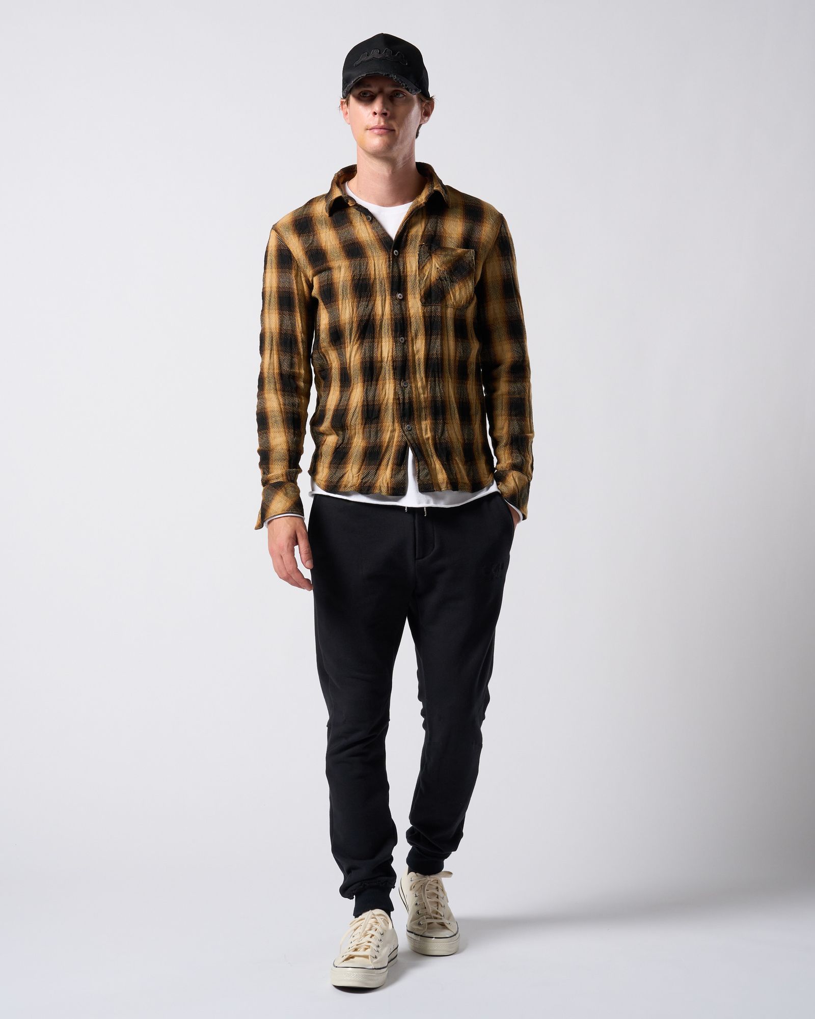 ☆先行予約☆ muta × wjk  / シワ加工チェックシャツ / twist wrinkle check shirt / YELLOW CHECK [401 mw10j]