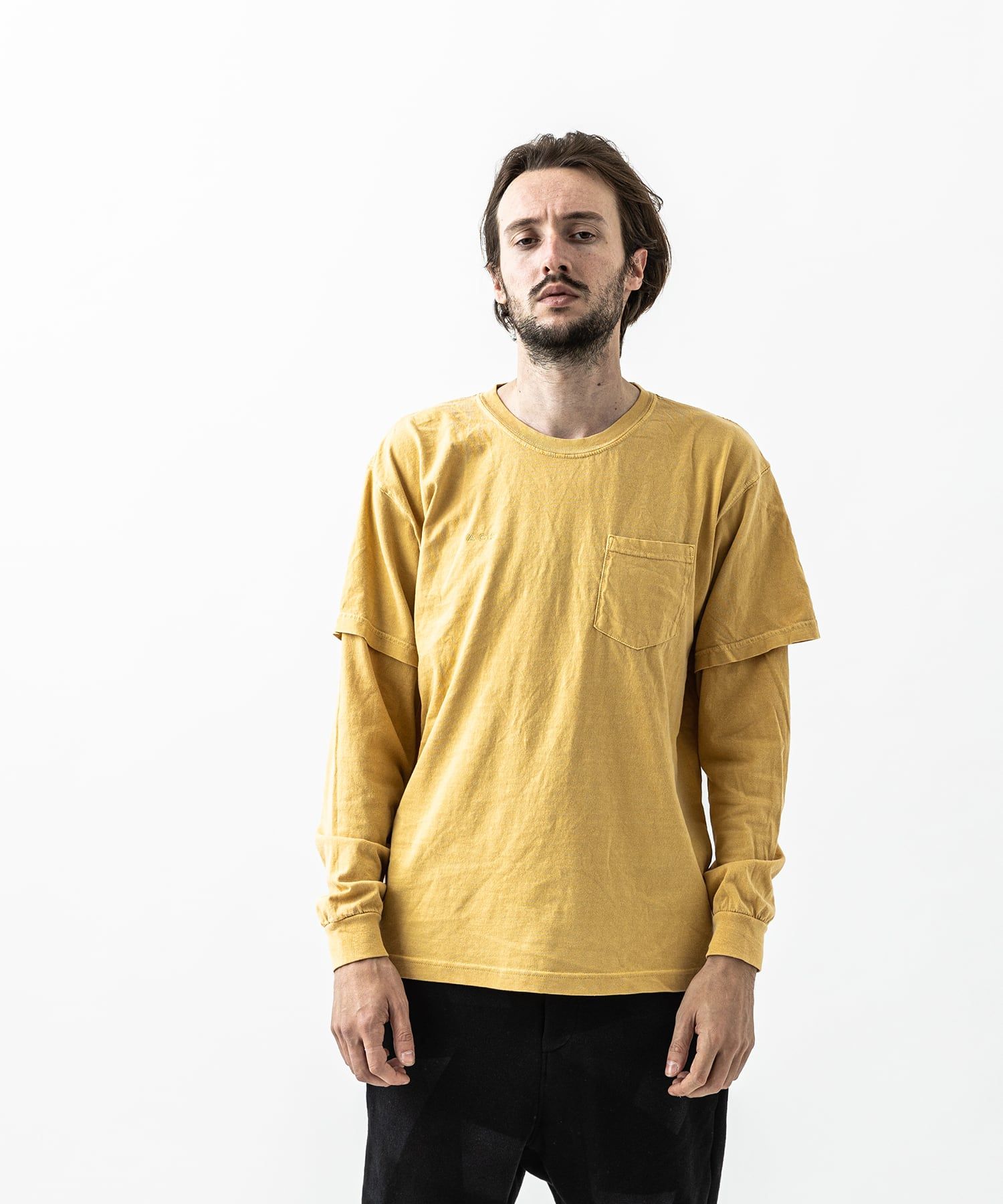 レイヤードポケットTシャツ / Germent DyedLayered Pocket L-S Tee / MUSTARD
