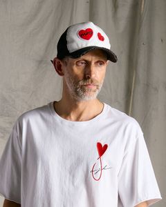 ☆先行予約☆Maison Honoré Paris× wjk  / 2ハートパッチ カットオフ メッシュキャップ / 2-heart patch cut-off mesh cap / white×red 【813 hw04k】