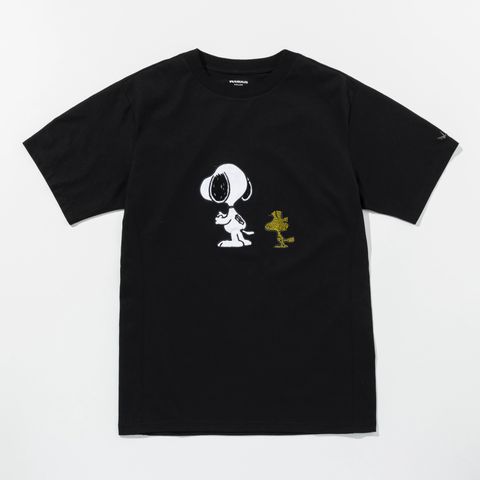 1PIU1UGUALE3 RELAX × PEANUTS / スヌーピー ラインストーン半袖Tシャツ / ブラック【UST-26056】