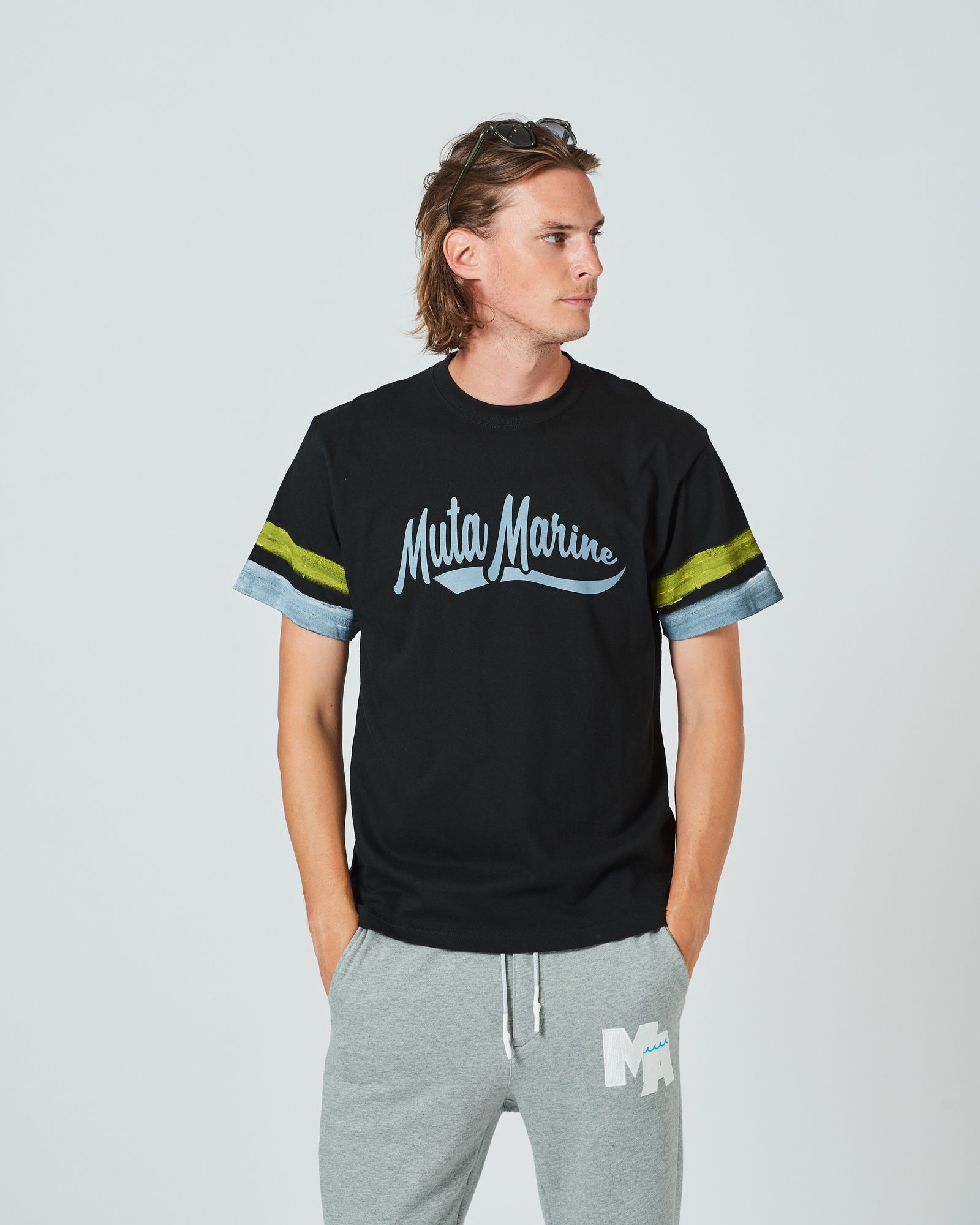 ACANTHUS x muta MARINE / muta Hand Line Paint Tee / ハンドペイントラインTシャツ / BLACK / MA2415