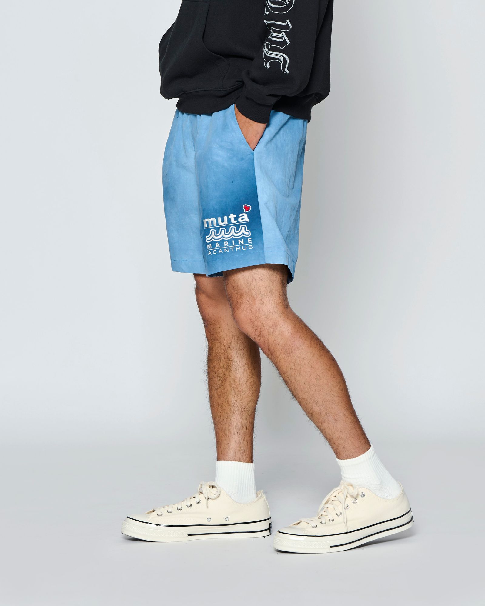 ☆先行予約☆muta MARINE × ACANTHUS  / Wネームロゴショーツ /  W-name logo S/S shorts / BLUE 【MA2729】