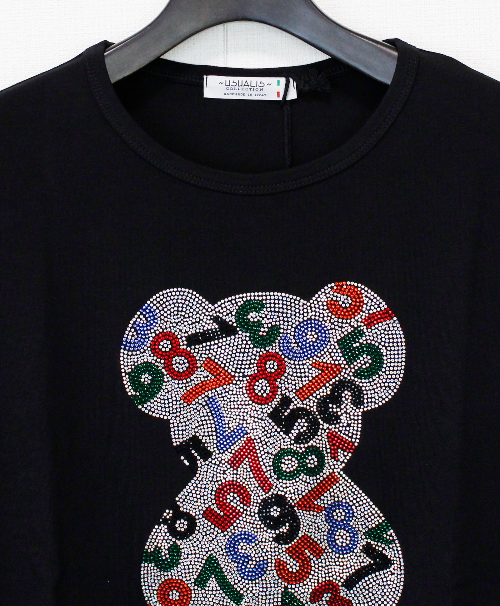 ラインストーン『NUMBERING BEAR』 L/S Tシャツ / ロンT / ブラック [UC52-N547]