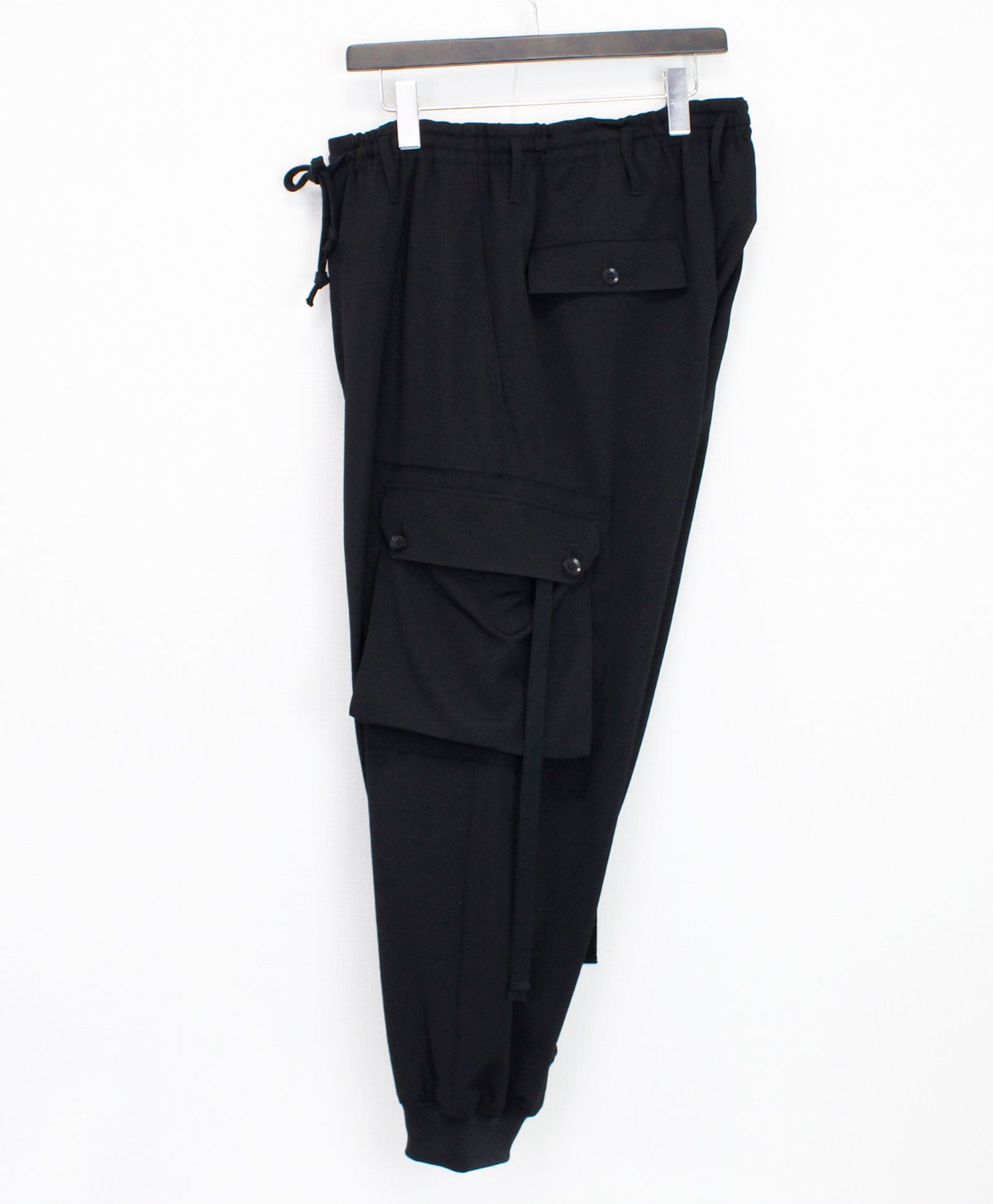 WOOL GABARDINE STANDARD RIBBED HEM CARGO  / ウールギャバジンリブカーゴパンツ / BLACK [GA-P07-101-1-03]