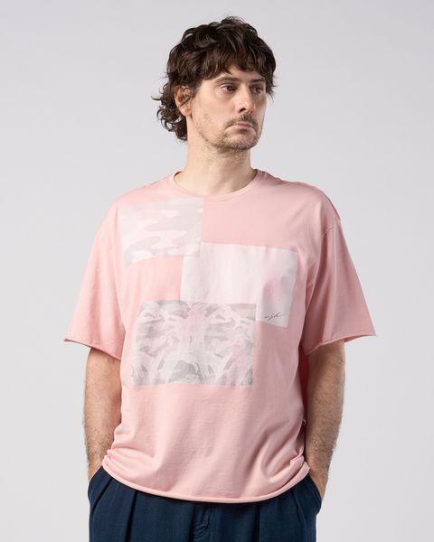 ☆先行予約☆ wjk  / ペーパープリント加工カットオフ半袖Tシャツ / paper print dust cut-off S/S / pink 【7153 lj93k】