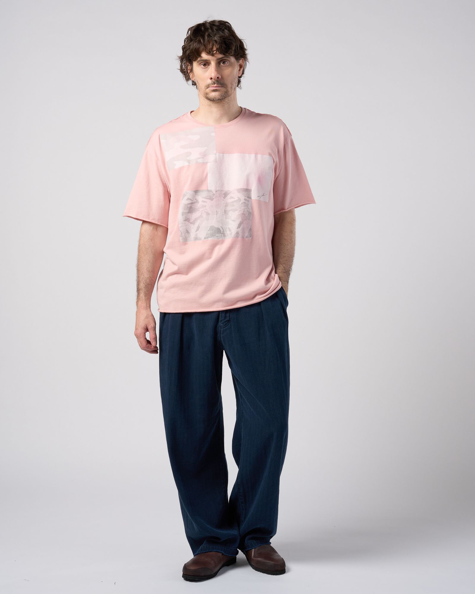 ☆先行予約☆ wjk  / ペーパープリント加工カットオフ半袖Tシャツ / paper print dust cut-off S/S / pink 【7153 lj93k】