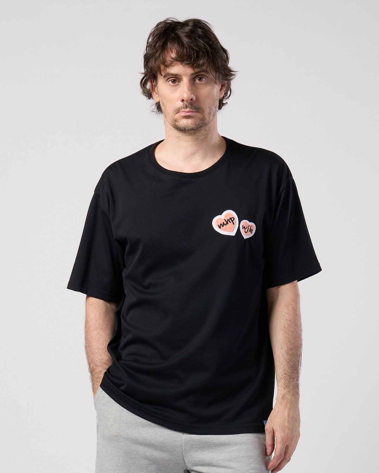 ☆先行予約☆Maison Honoré Paris× wjk  / 2ハートパッチクールタッチ半袖Tシャツ / 2-heart patch cool touch S/S / black×pink【712 hw02k】