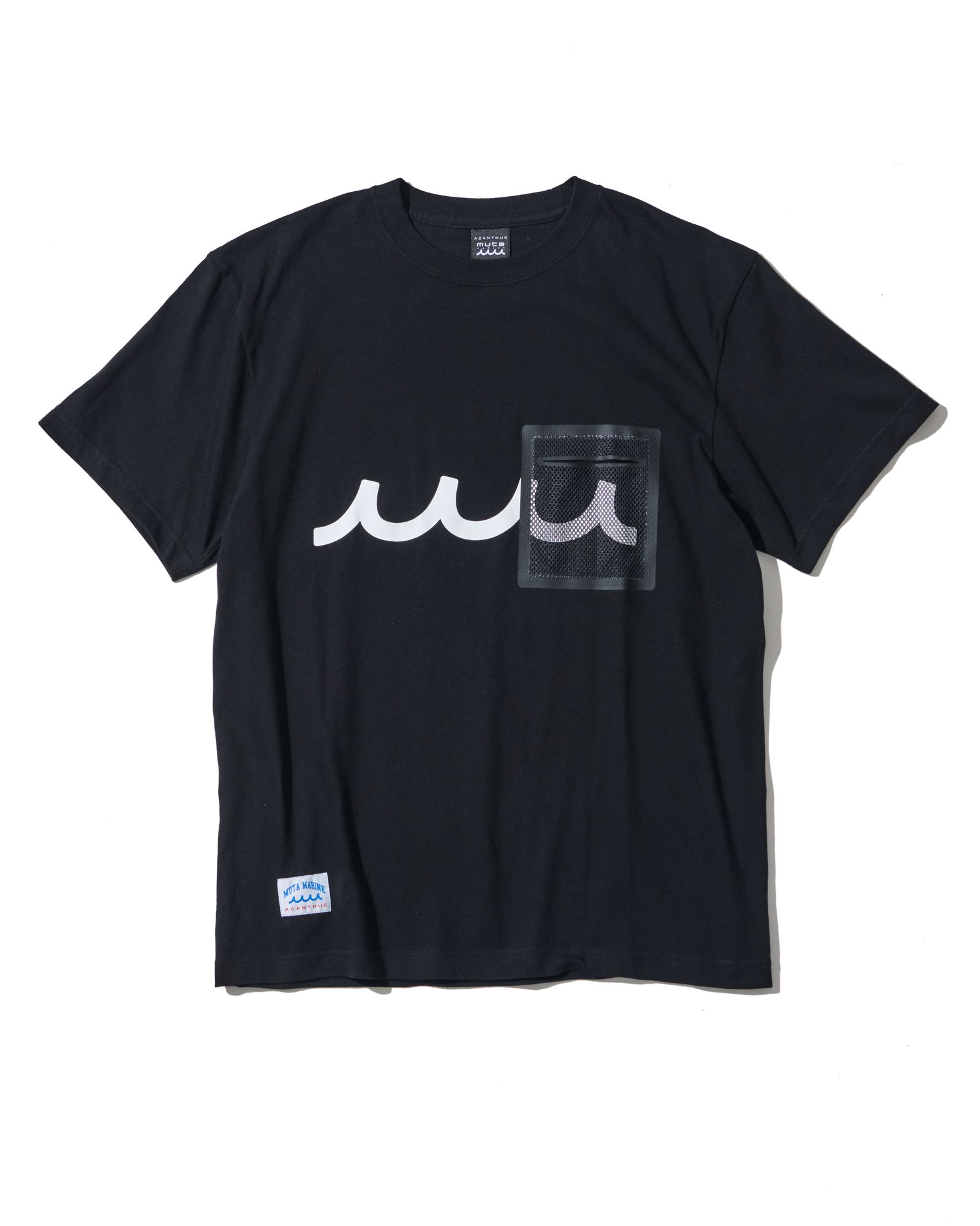 ☆先行予約☆muta MARINE × ACANTHUS  / メッシュトリミングポケットTシャツ  /  Mesh Trimming Pocket Tee / BLACK BLACK【MA2615】
