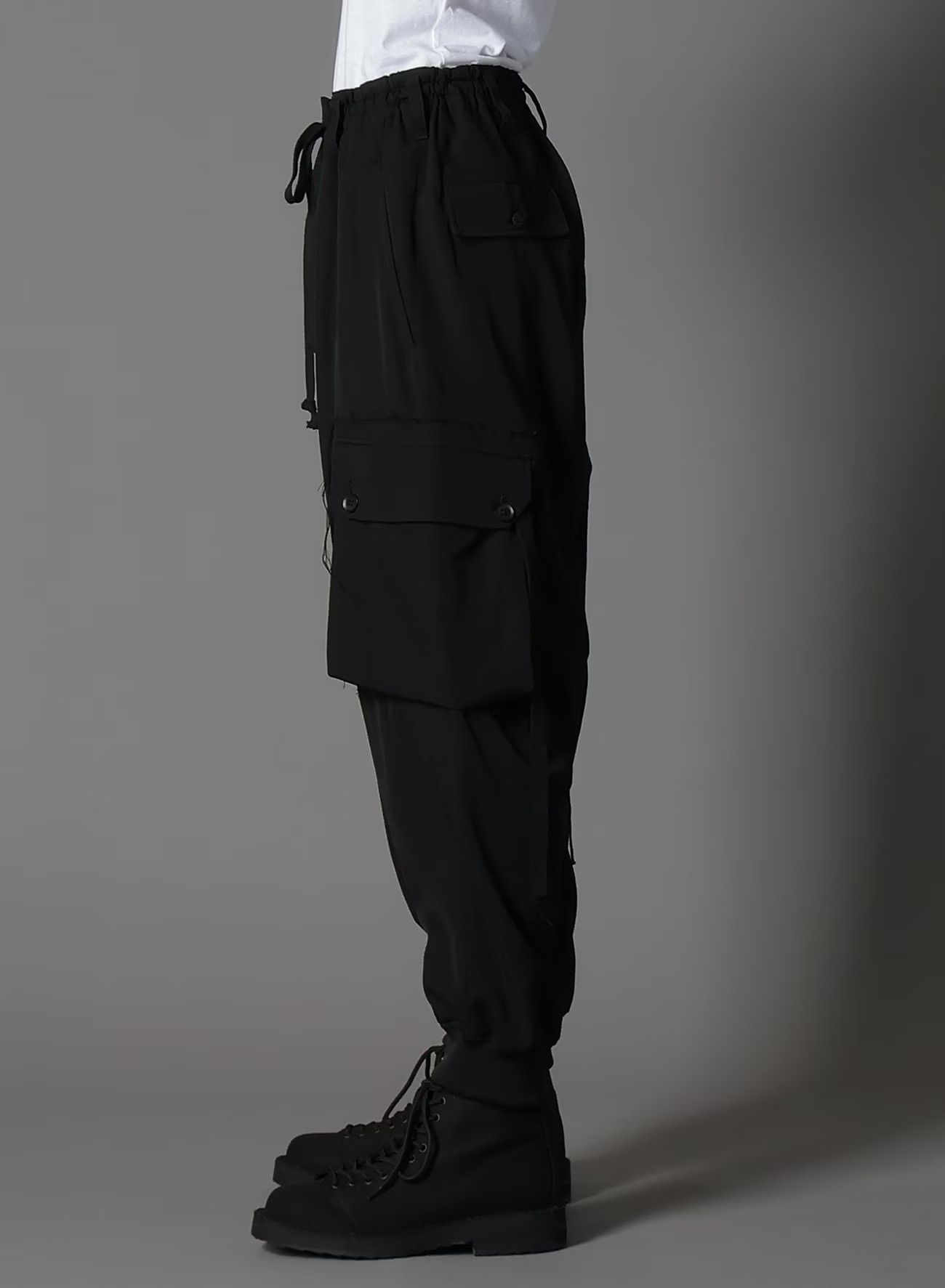 WOOL GABARDINE STANDARD RIBBED HEM CARGO  / ウールギャバジンリブカーゴパンツ / BLACK [GA-P07-101-1-03]