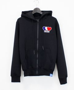3ハートパッチダンボールジップパーカー / 3Heart Patch Cardboard Zip Hoodie / BLACK