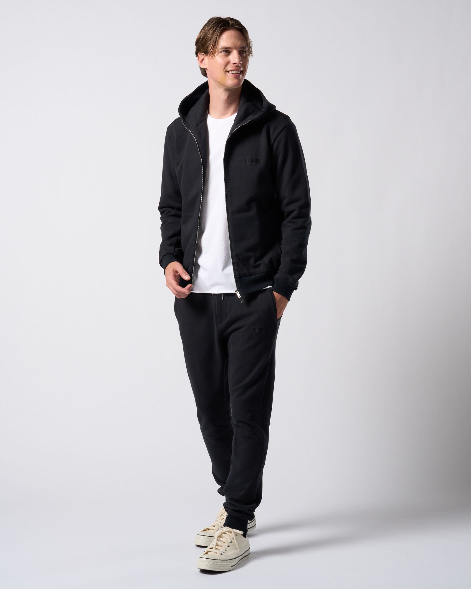 ☆先行予約☆ muta × wjk  / 高密度ストレッチ裏毛リブスウェットパンツ / super urake zip-up parka / BLACK [206 mw07j]