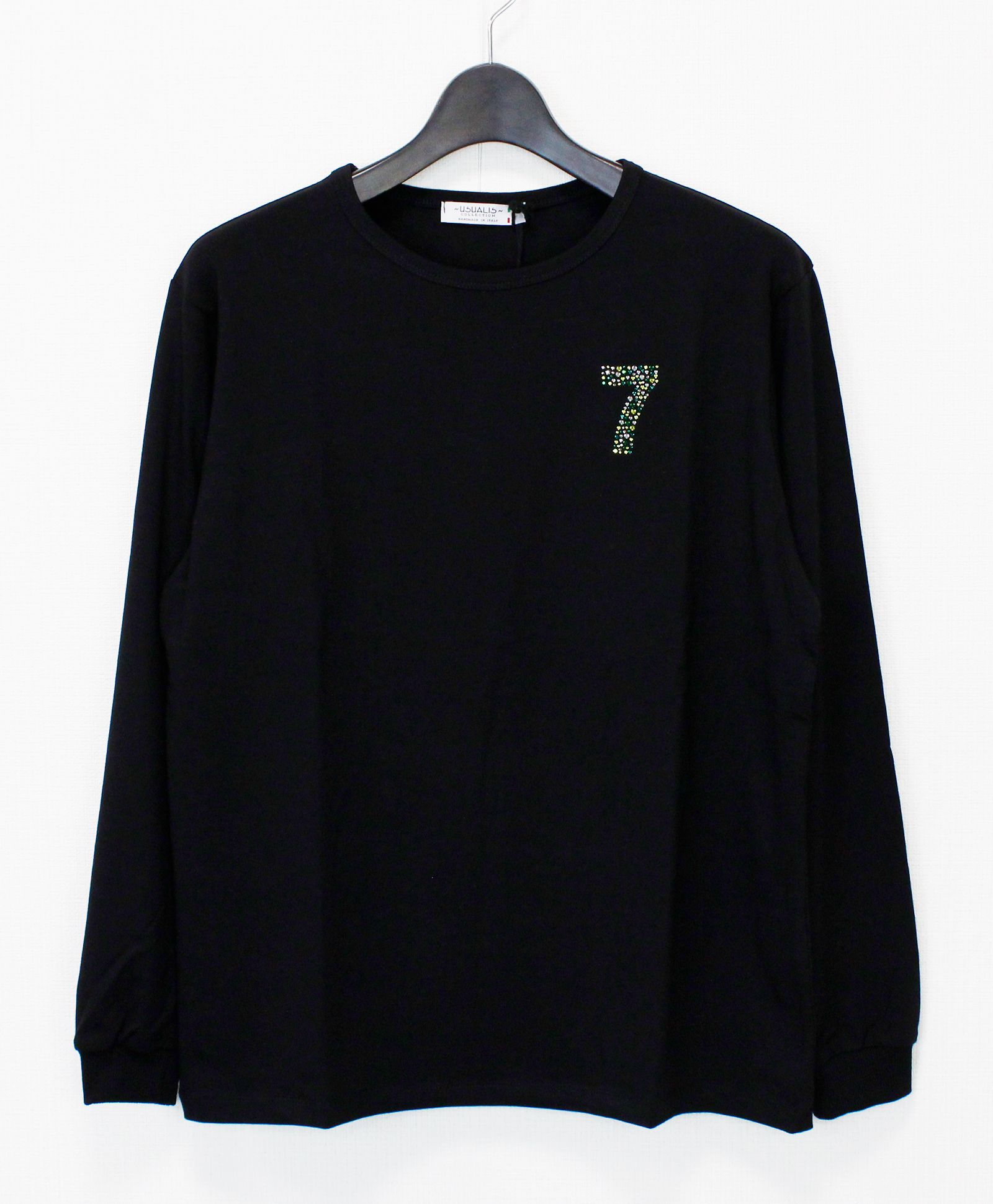 ラインストーン『7』 L/S Tシャツ / ロンT / ブラック [UC52-N544]