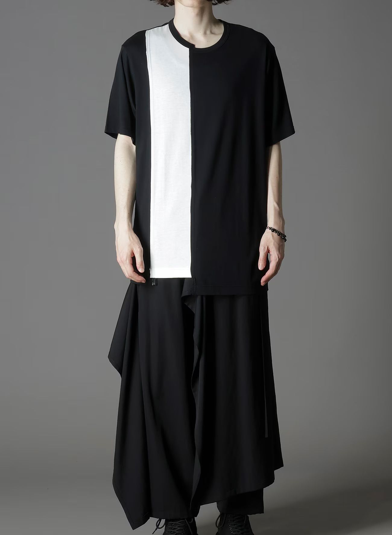 SILKETTE JERSEY W/ NUMBER PATTERN TSUJIKIRI LONG SLEEVED T-SHIRT / BLACK x WHITE [GL-T11-803-1-01]