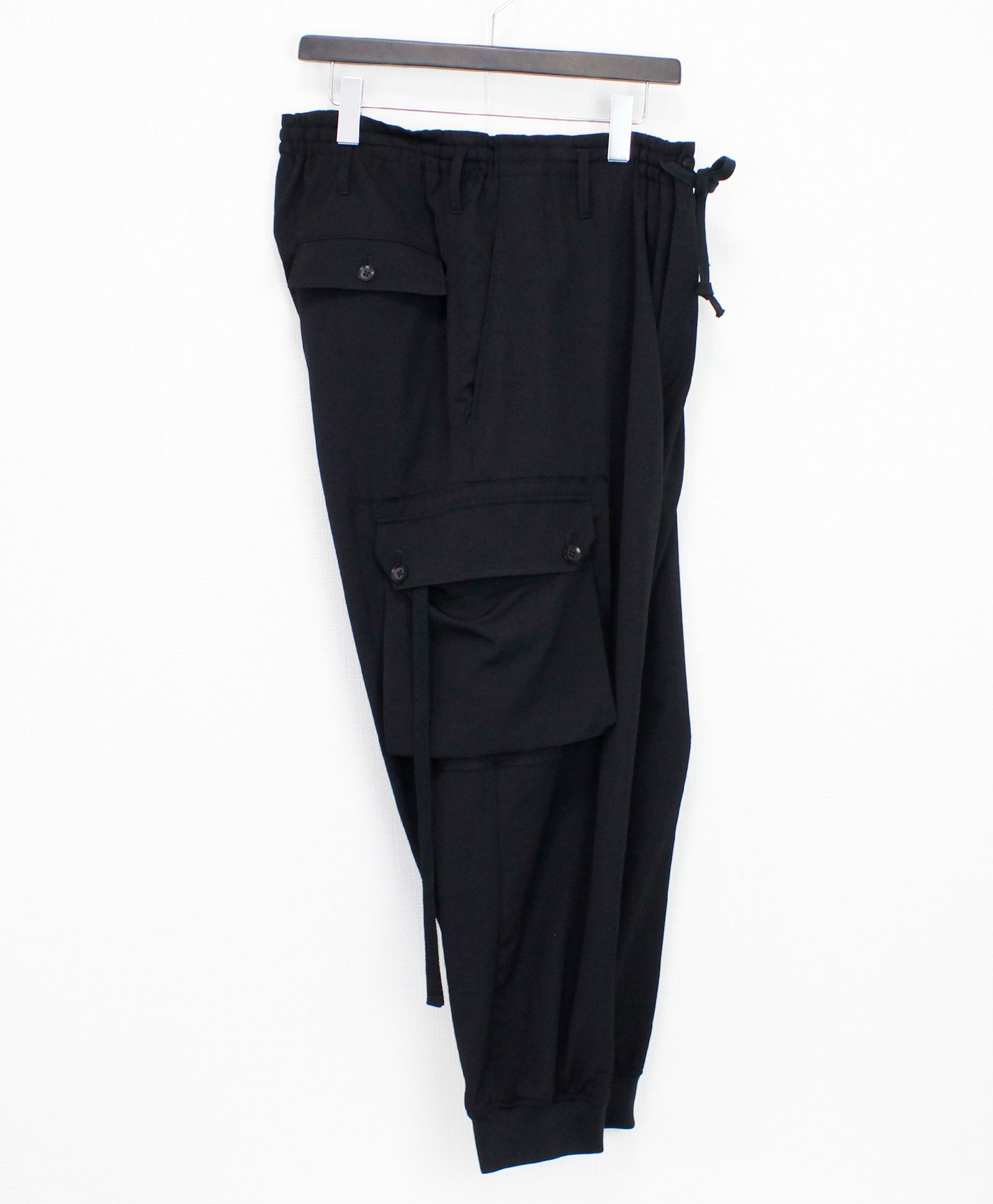 WOOL GABARDINE STANDARD RIBBED HEM CARGO  / ウールギャバジンリブカーゴパンツ / BLACK [GA-P07-101-1-03]
