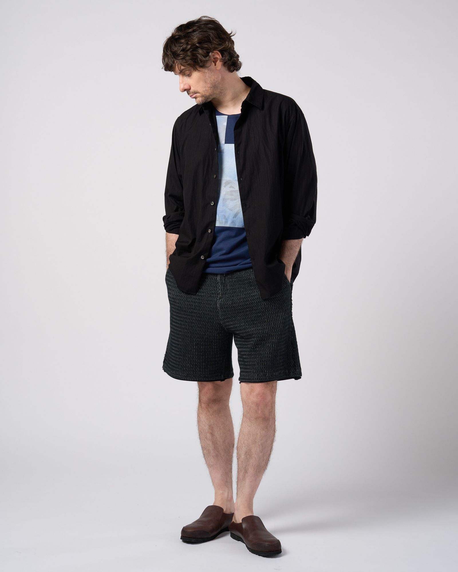 ☆先行予約☆ wjk  / ペーパープリント加工カットオフ半袖Tシャツ / paper print dust cut-off S/S / navy 【7153 lj93k】