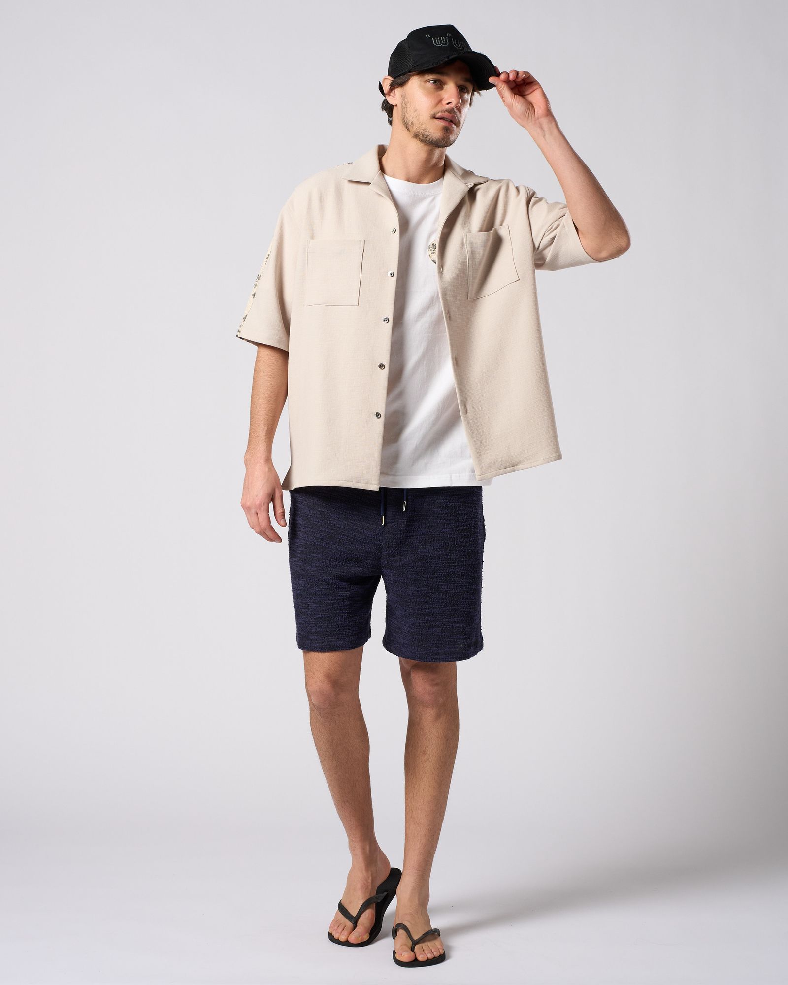 ☆先行予約☆ バンダナプリントパネルオープンカラーシャツ /  bandana print panel open shirt / BEIGE [4401 pe48i]