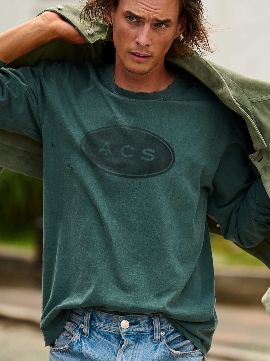 ACS ヴィンテージスプレーロゴ ロングスリーブTシャツ / グリーン / Damage Spray Circle Logo L-S Tee   / GREEN【CT2315】