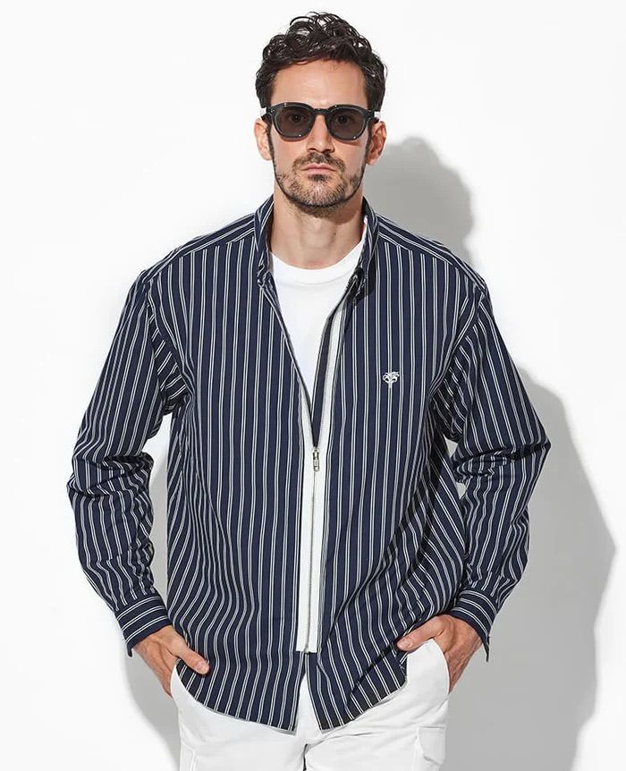Remake Zip Shirt / リメイク ジップ B.D シャツ / NAVY【SH2464】