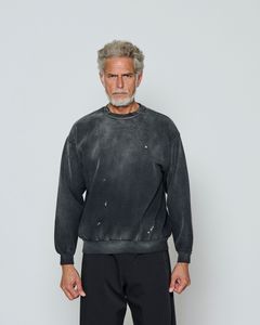 ☆先行予約☆  ダメージクルーネックスウェット / Damaged Crewneck Sweatshirt / FADED BLACK 【DH2503】
