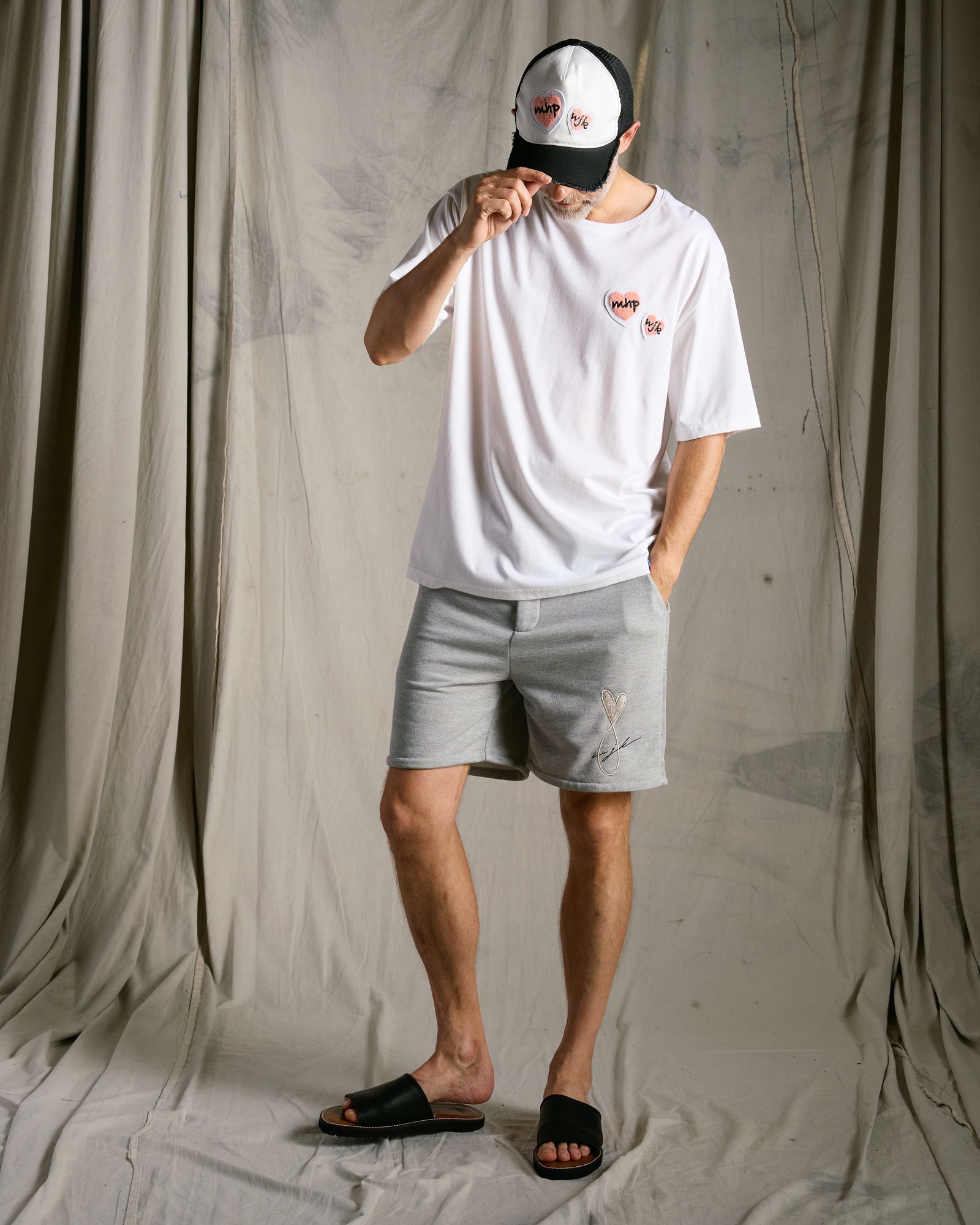 ☆先行予約☆Maison Honoré Paris× wjk  / 2ハートパッチクールタッチ半袖Tシャツ / 2-heart patch cool touch S/S / white×pink 【712 hw02k】