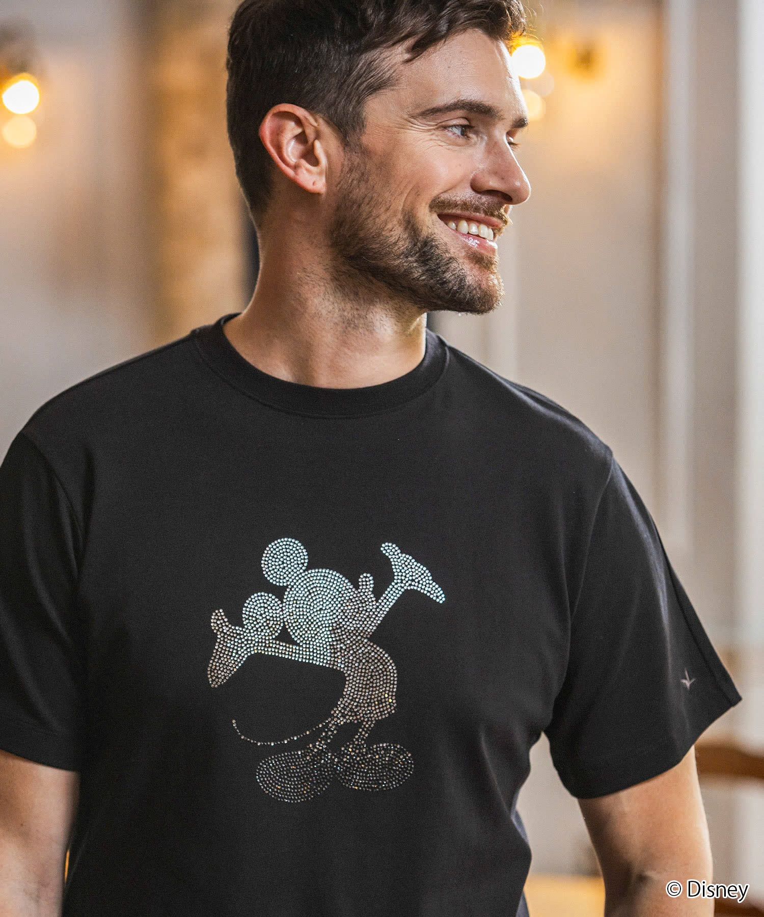 【ミッキーマウス】ラインストーンシルエット半袖Tシャツ / ブラック【UST-26093】