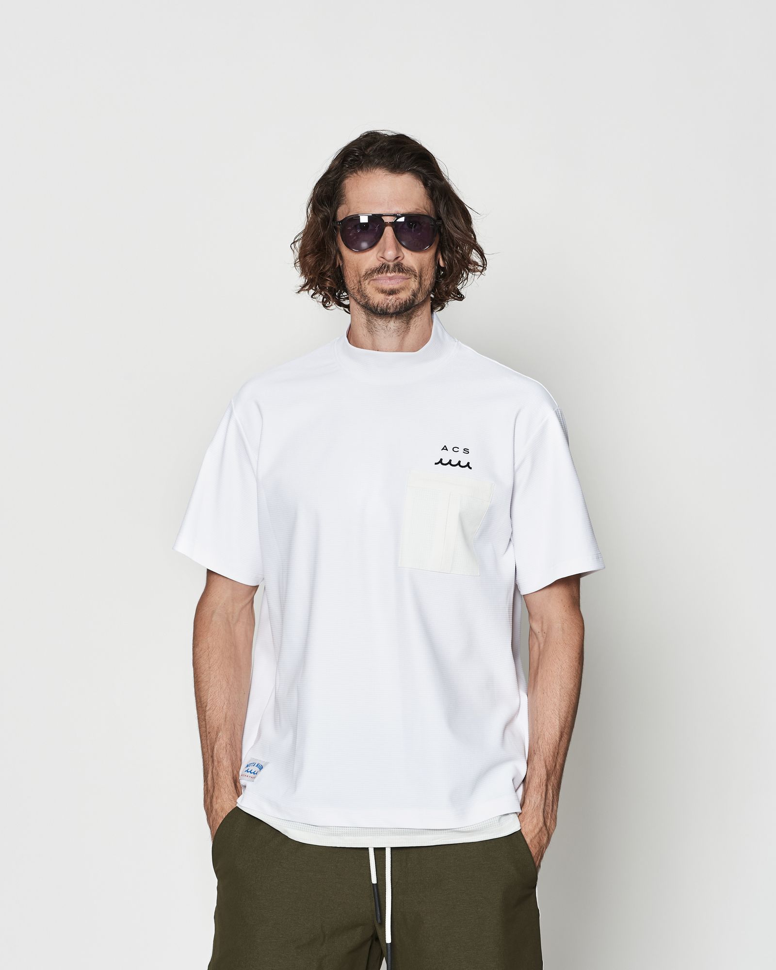 ☆先行予約☆muta MARINE × ACANTHUS  / メッシュモックネックTシャツ / Mesh Mockneck S/S Top / WHITE【MA2618】