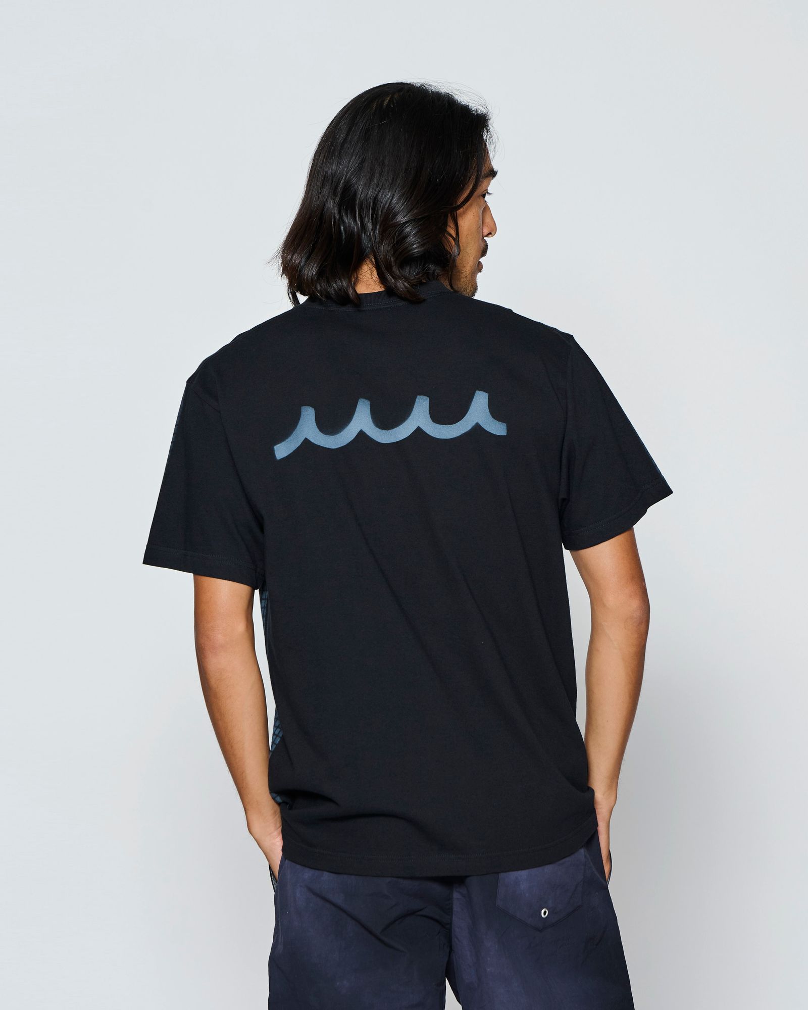 ☆先行予約☆muta MARINE × ACANTHUS  / グリッド柄プリントTシャツ /  Grid Print Tee / BLACK【MA2718】