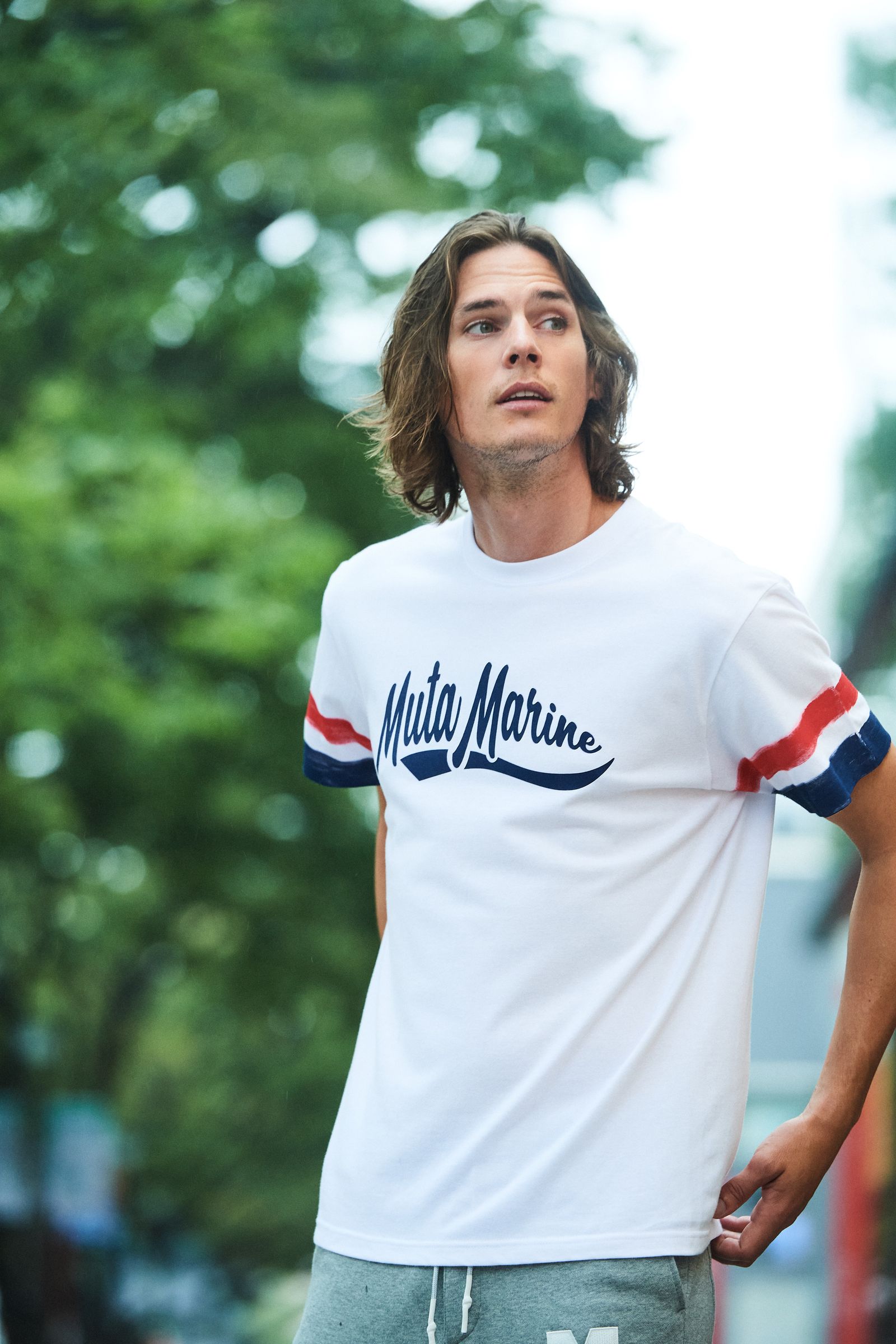 ACANTHUS x muta MARINE / muta Hand Line Paint Tee / ハンドペイントラインTシャツ / WHITE / MA2415