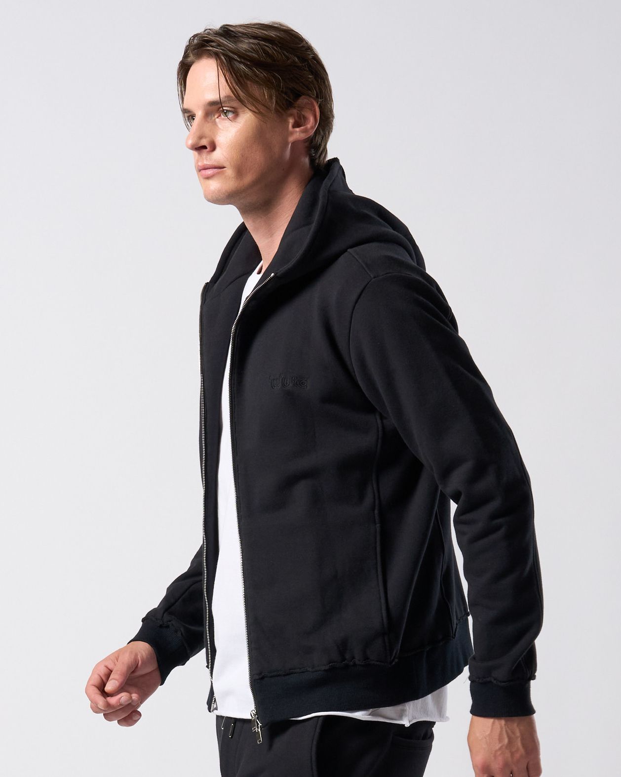☆先行予約☆ muta × wjk  / 高密度ストレッチ裏毛リブスウェットパンツ / super urake zip-up parka / BLACK [206 mw07j]