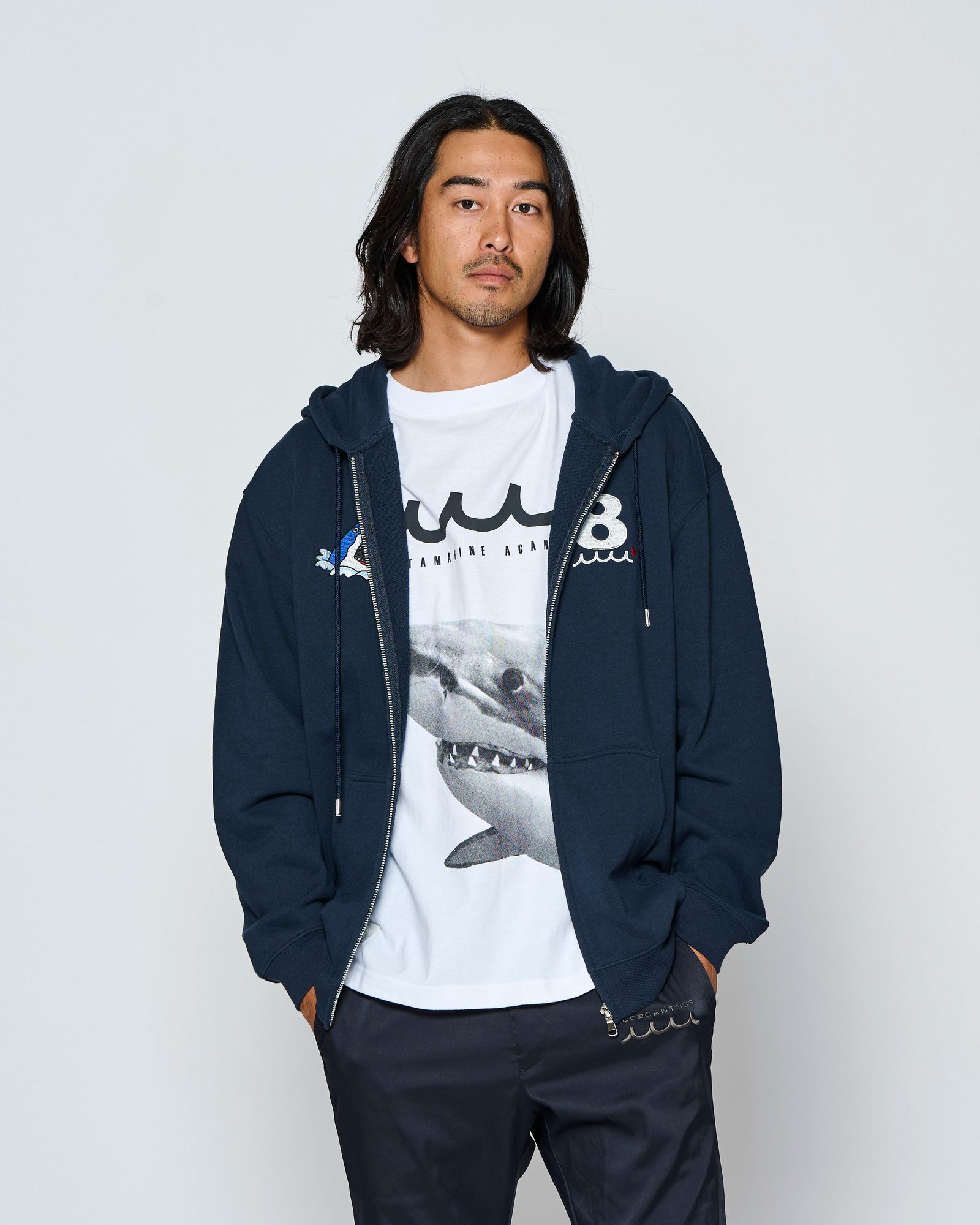 ☆先行予約☆muta MARINE × ACANTHUS  / スーベニアジップアップスウェットフーディー / ジップパーカー /  Souvenir Zip-up Hooded Sweatshirt / NAVY【MA2712】