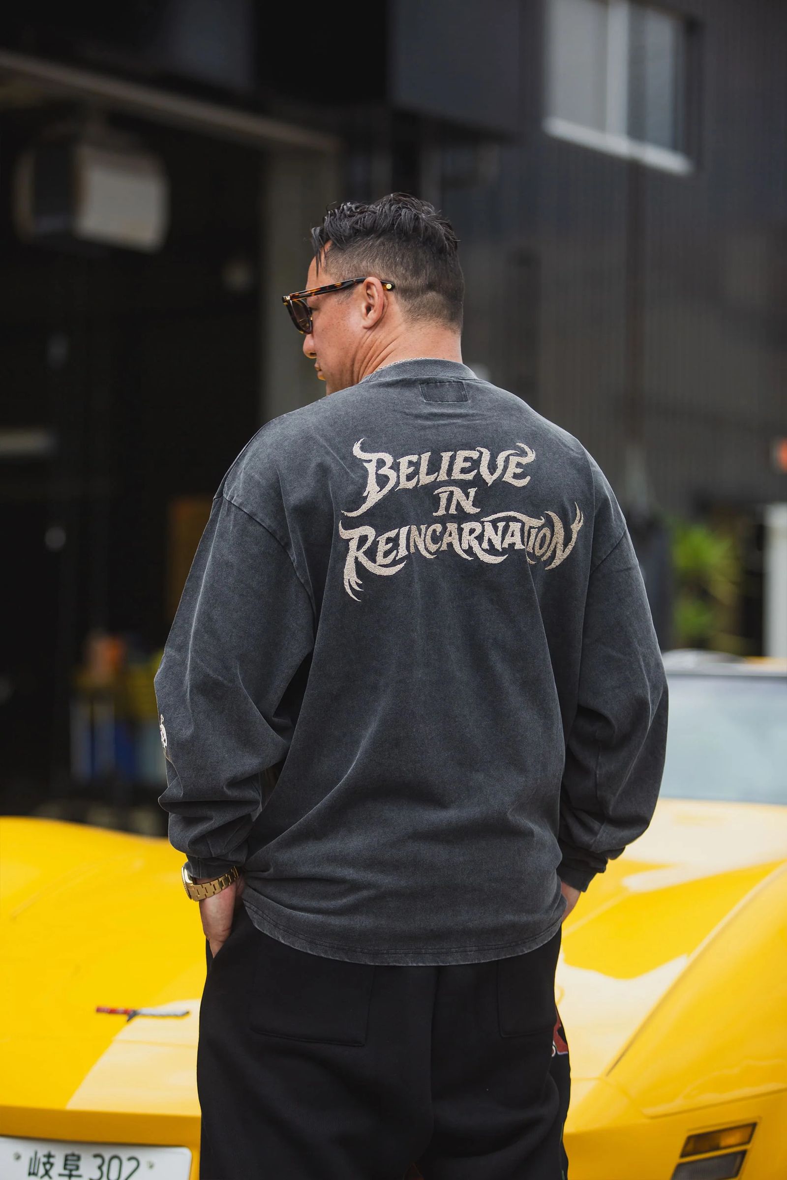スカル プリント・刺繍ロンT / BELIEVE REINCARNATION EMBROIDERY LONG SLEEVE TEE  / ブラック [26MY-SLT003]