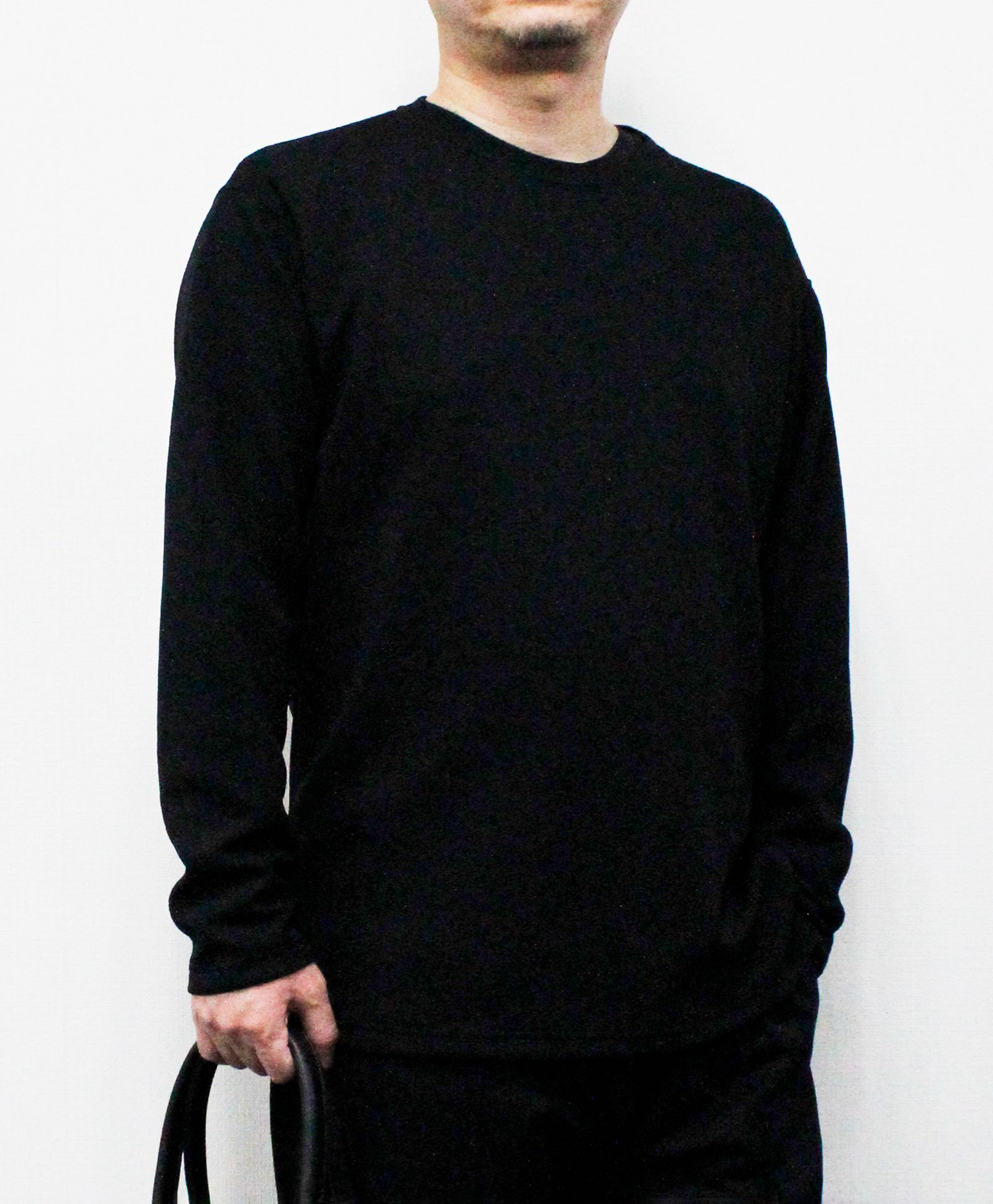 リネンライクダブルフェイスロンT  / ブラック[86003]