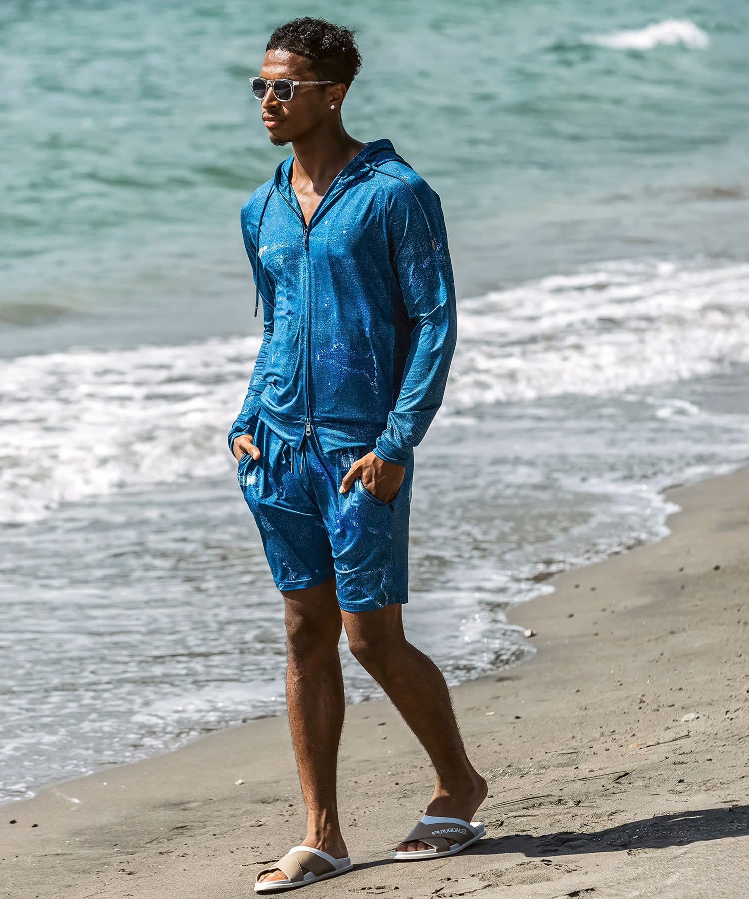 ダメージデニムラッシュガードパーカー / インディゴ【USO-26043】