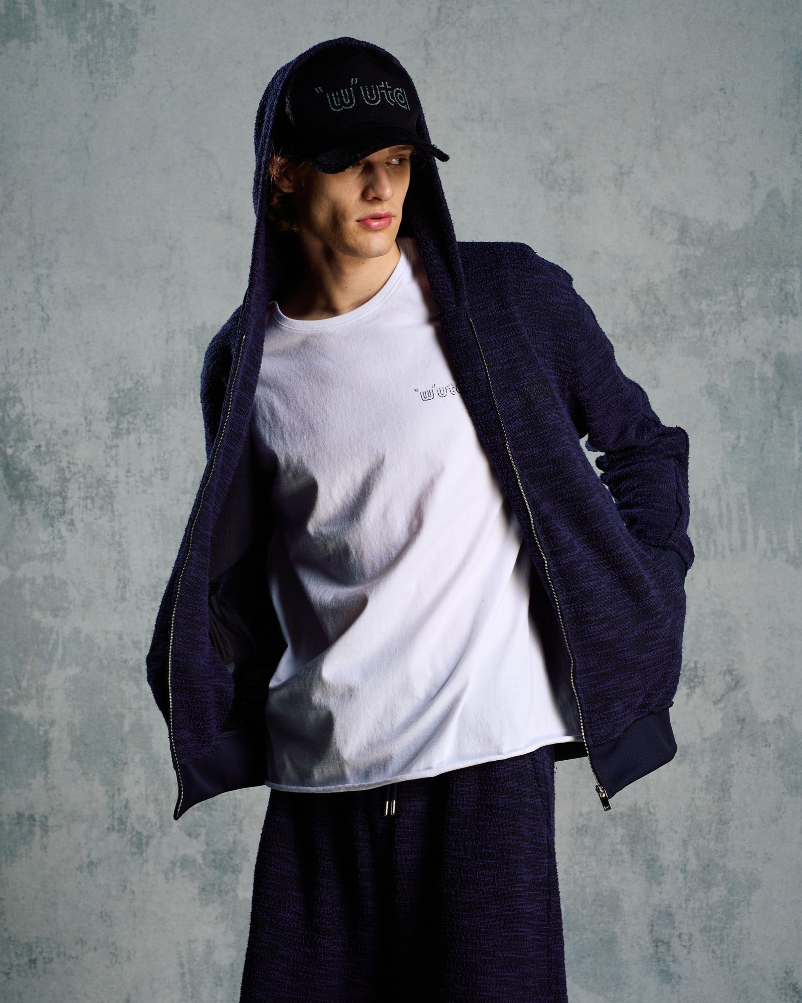 ☆先行予約☆ muta × wjk  / ニットジャガード リラックス パーカー / knit jacquard relax parker / NAVY [204 mw02i]