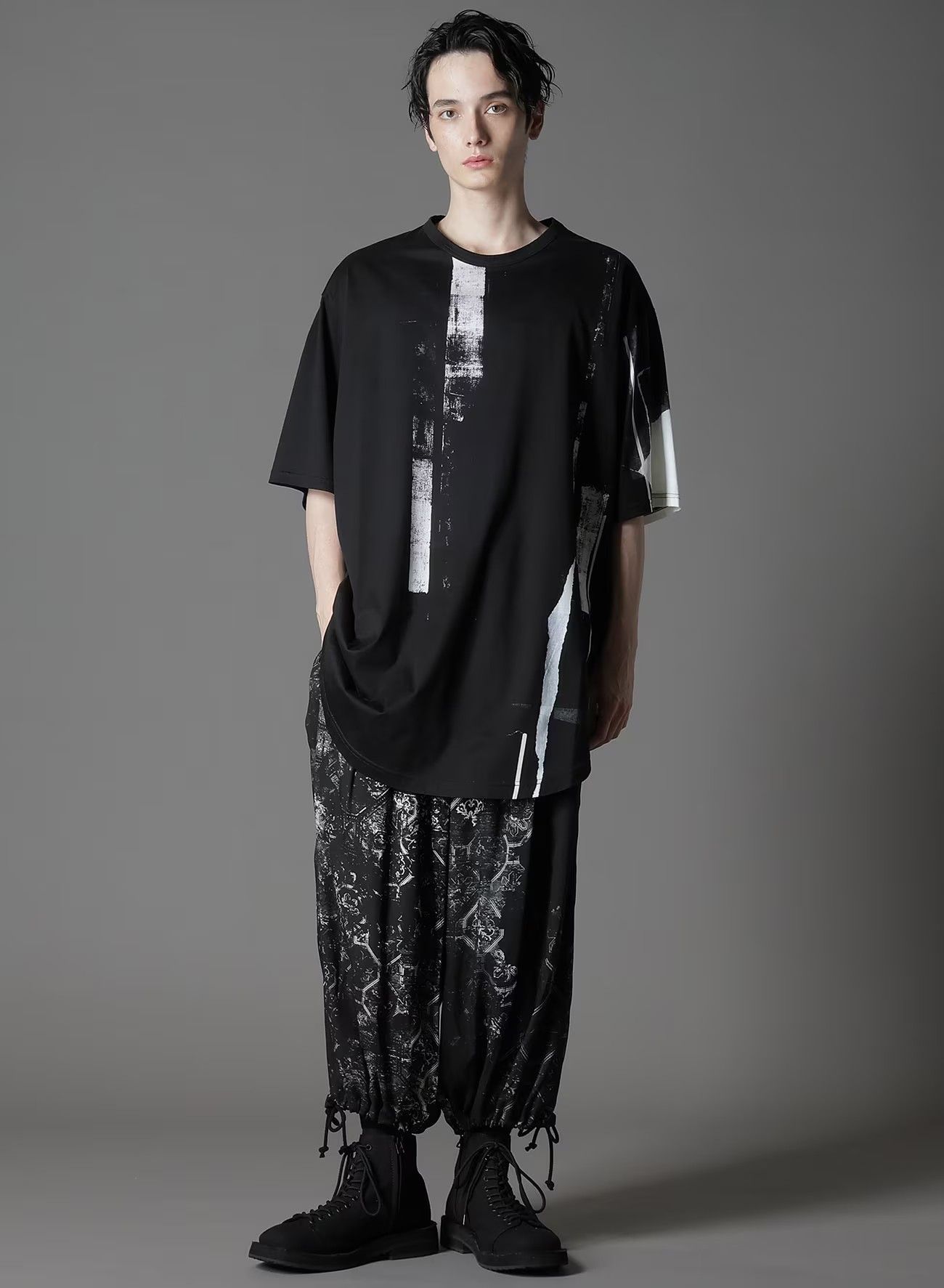COTTON JERSEY TORN PATTERN HEM ROUND JUMBO T-SHIRT SHORT SLEEVES / WHITE [GP-T05-008-1]