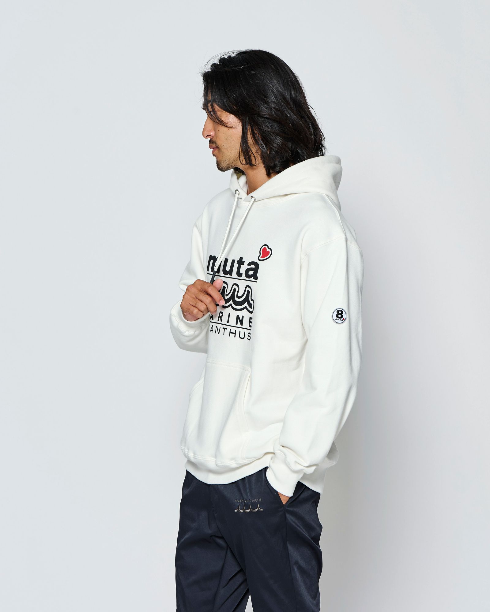 ☆先行予約☆muta MARINE × ACANTHUS  / Wネームロゴフーディー / プルオーバーパーカー /  W-name logo hoodie / WHITE【MA2726】